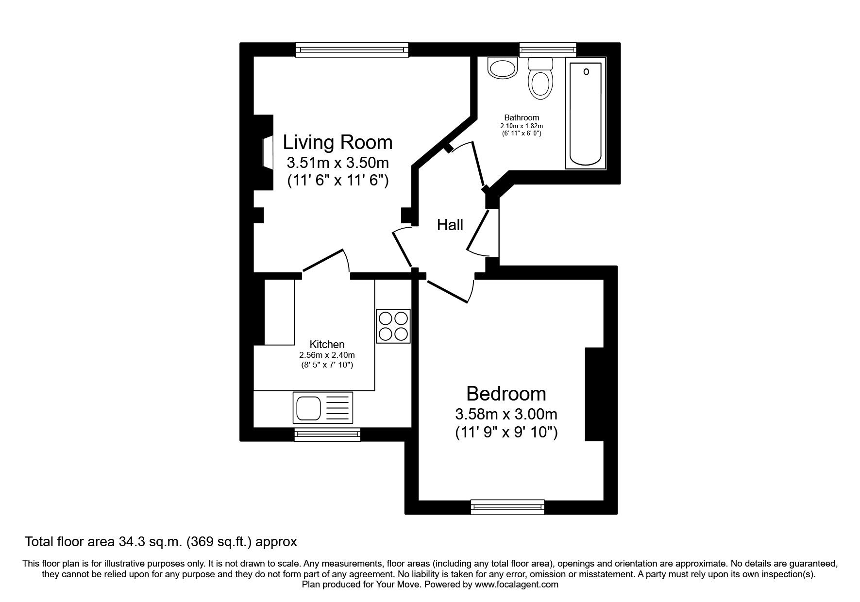 Floorplan of 1 bedroom  Flat to rent, Lime Hill Road, Tunbridge Wells, Kent, TN1