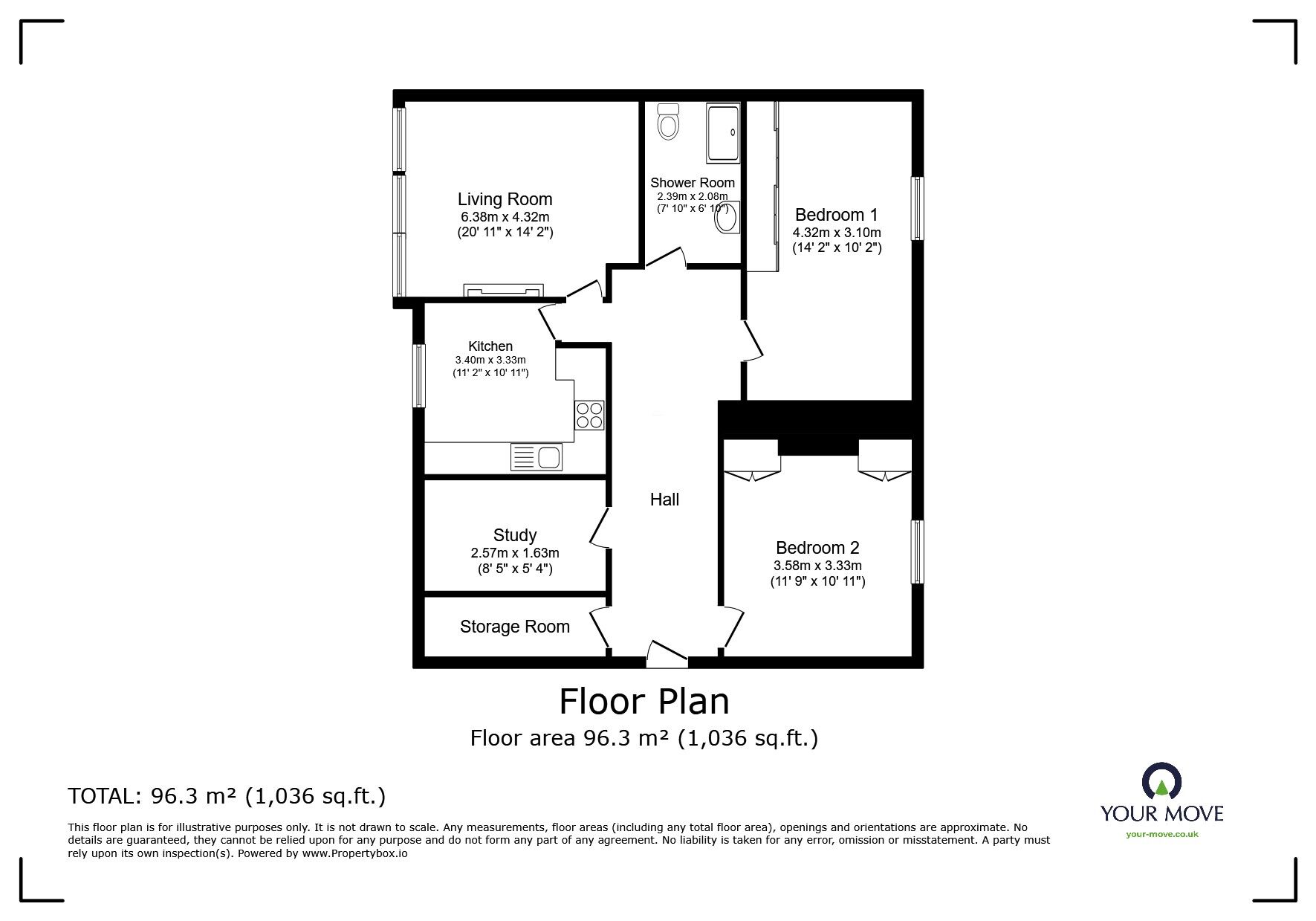 Floorplan of 2 bedroom  Flat to rent, Woodbury Park Road, Tunbridge Wells, Kent, TN4