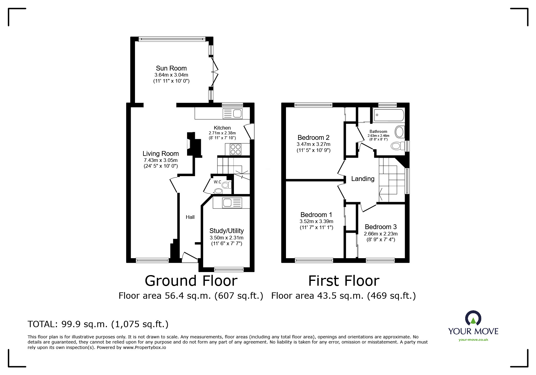 Floorplan of 3 bedroom Semi Detached House for sale, Ridgeway, Pembury, Kent, TN2