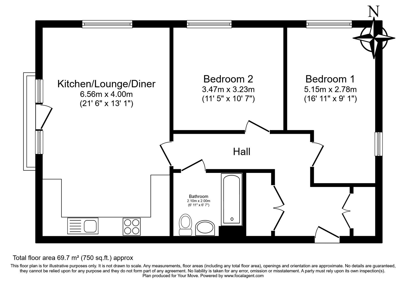 Floorplan of 2 bedroom  Flat for sale, The Avenue, Tunbridge Wells, Kent, TN2