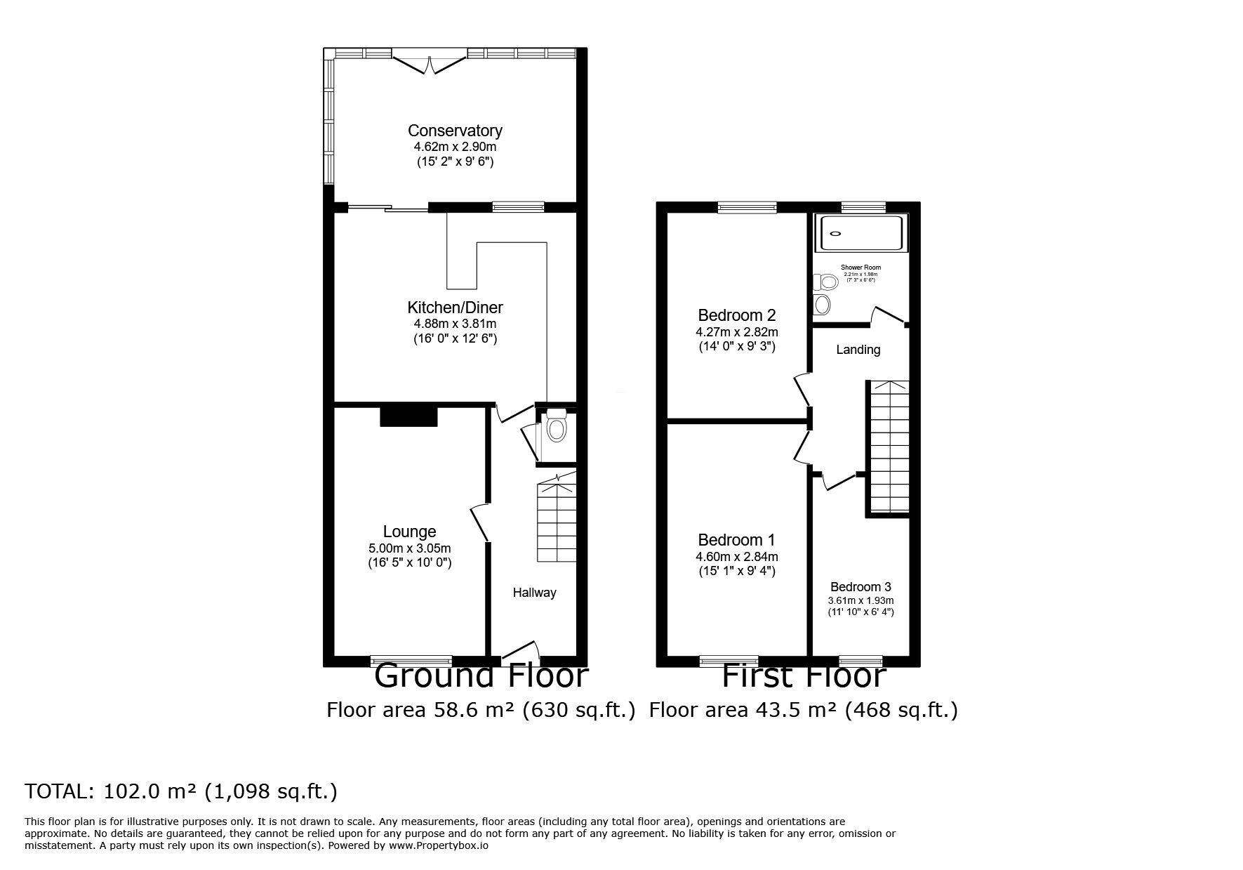 Floorplan of 3 bedroom End Terrace House for sale, Cobbetts Ride, Tunbridge Wells, Kent, TN2