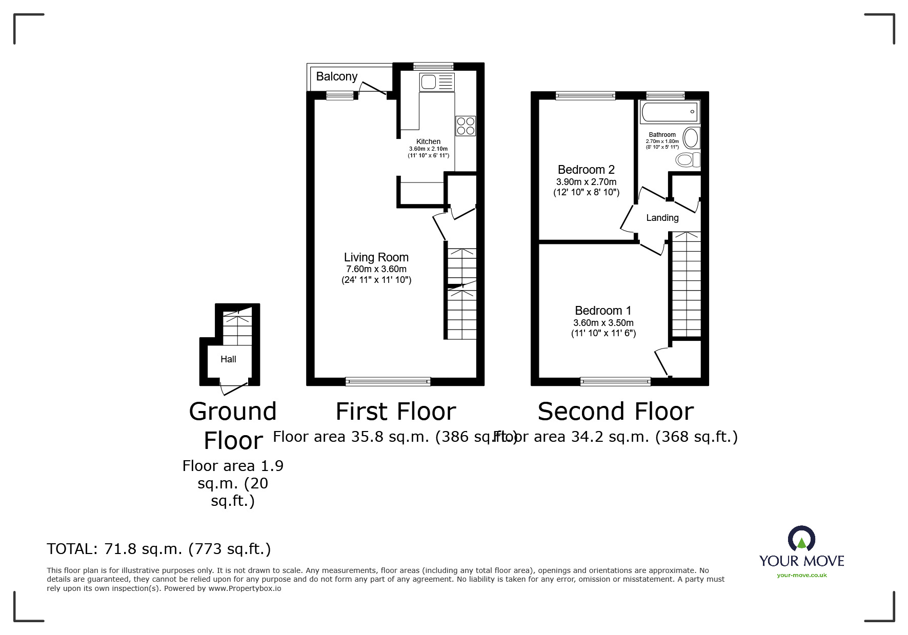 Floorplan of 2 bedroom  Flat for sale, Lansdowne Road, Tunbridge Wells, Kent, TN1