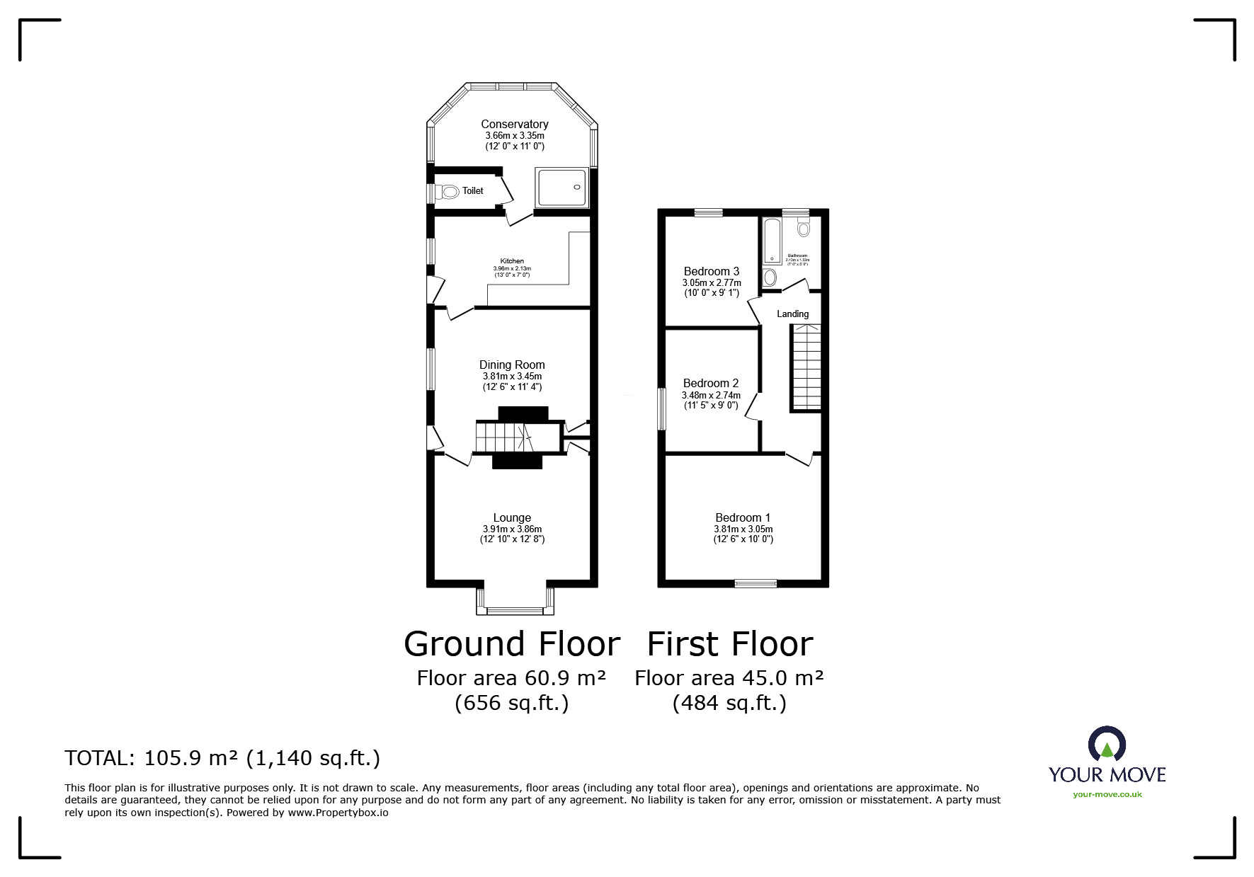 Floorplan of 3 bedroom Semi Detached House for sale, Great Brooms Road, Tunbridge Wells, Kent, TN4