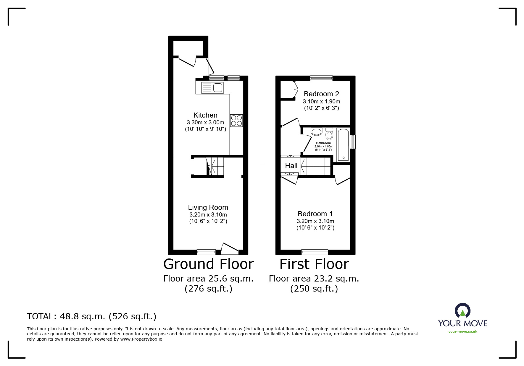 Floorplan of 2 bedroom End Terrace House for sale, Cromwell Road, Tunbridge Wells, Kent, TN2