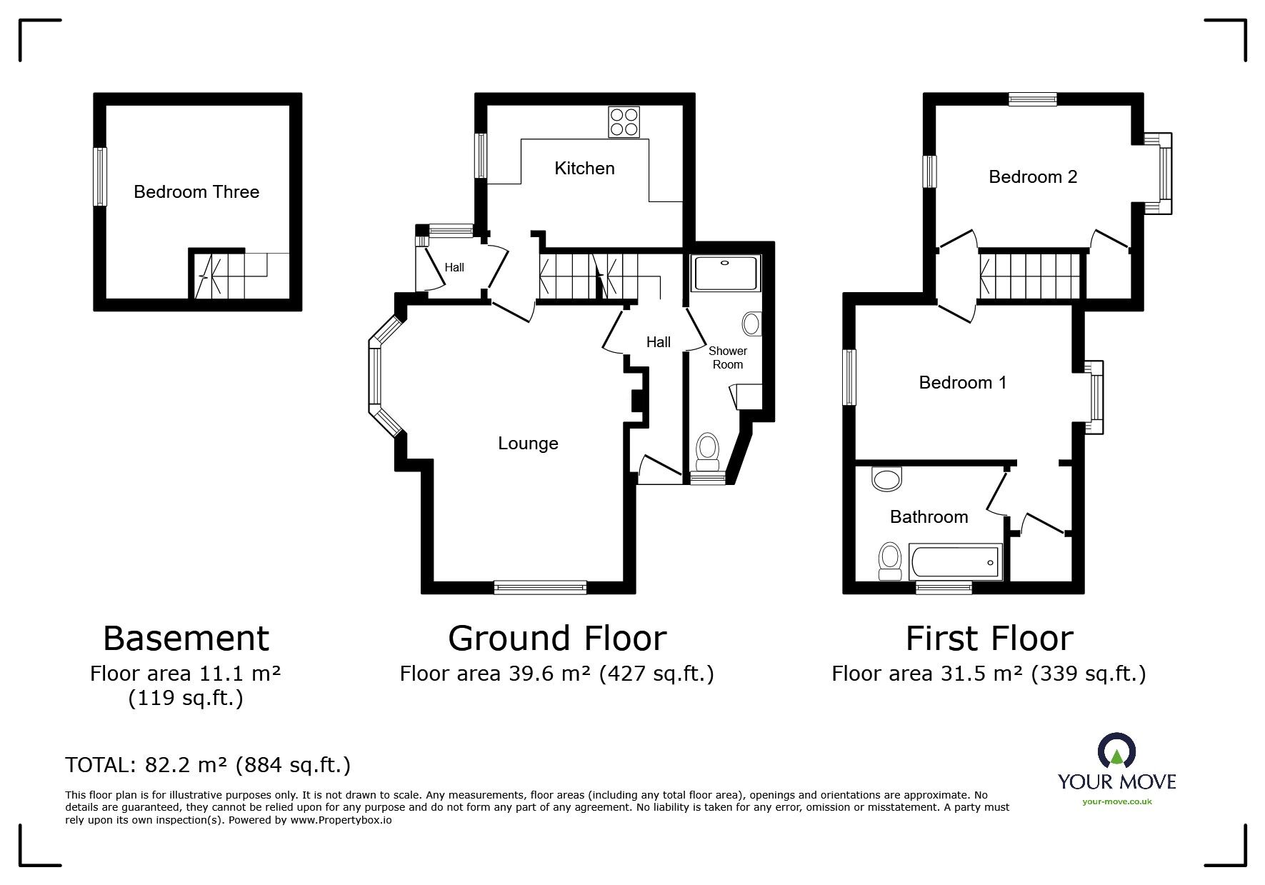 Floorplan of 3 bedroom Semi Detached House for sale, Lower Green Road, Pembury, Kent, TN2