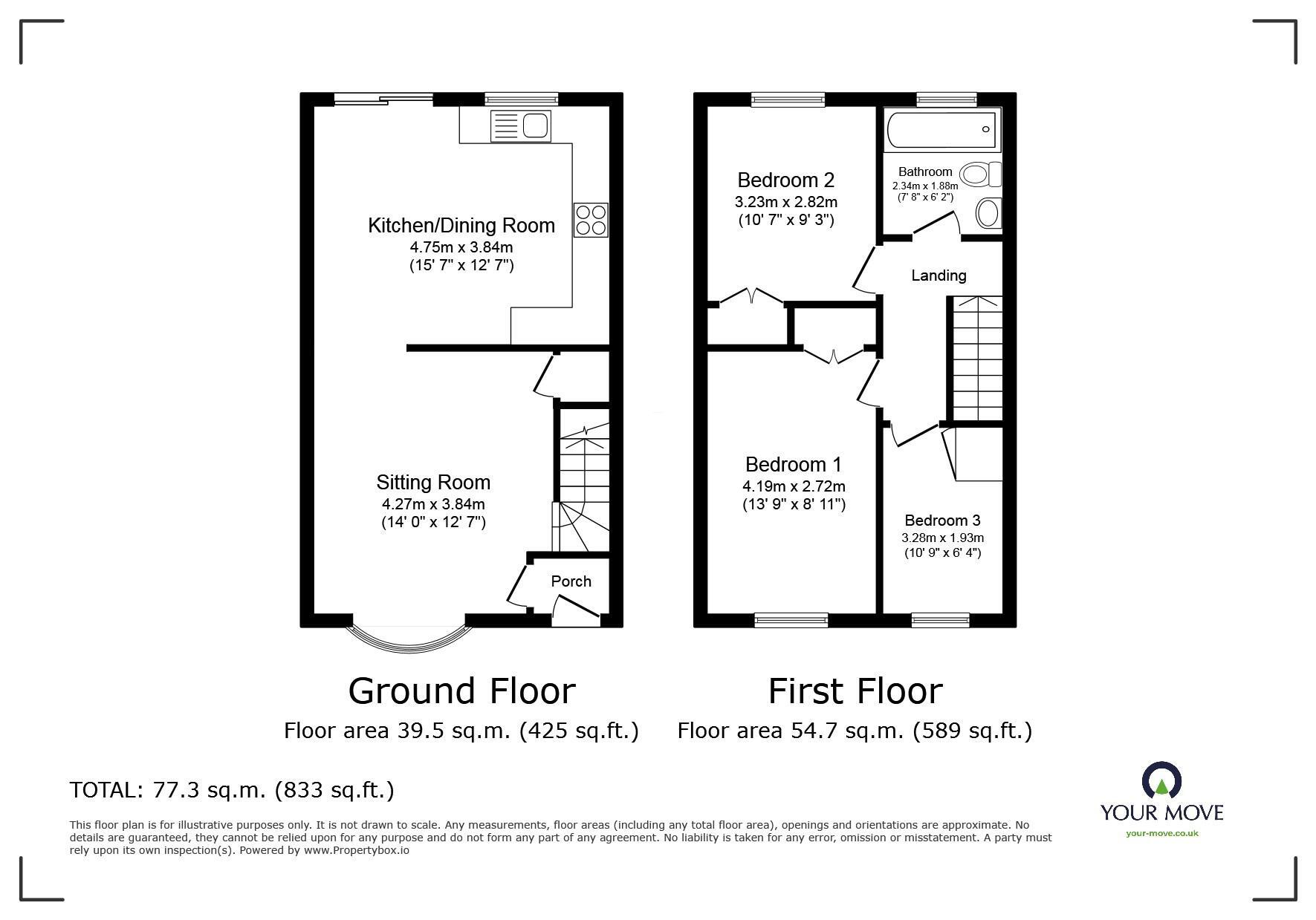 Floorplan of 3 bedroom Mid Terrace House for sale, Chiltern Walk, Tunbridge Wells, Kent, TN2