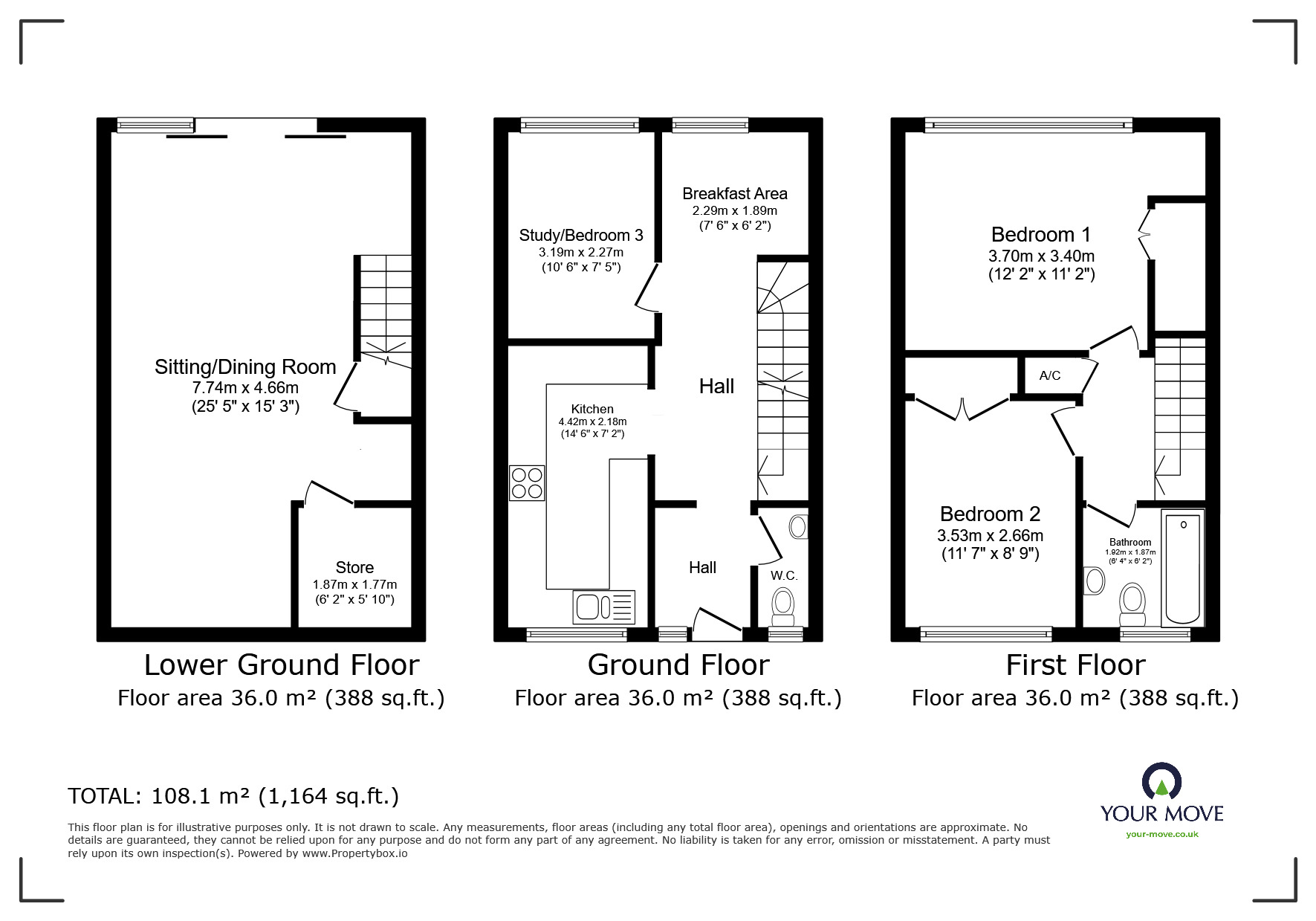 Floorplan of 3 bedroom End Terrace House to rent, High Beeches, Tunbridge Wells, Kent, TN2