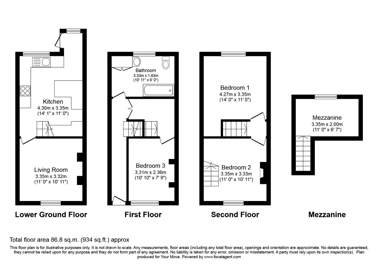 Floorplan of 3 bedroom Mid Terrace House to rent, Cromwell Road, Tunbridge Wells, Kent, TN2