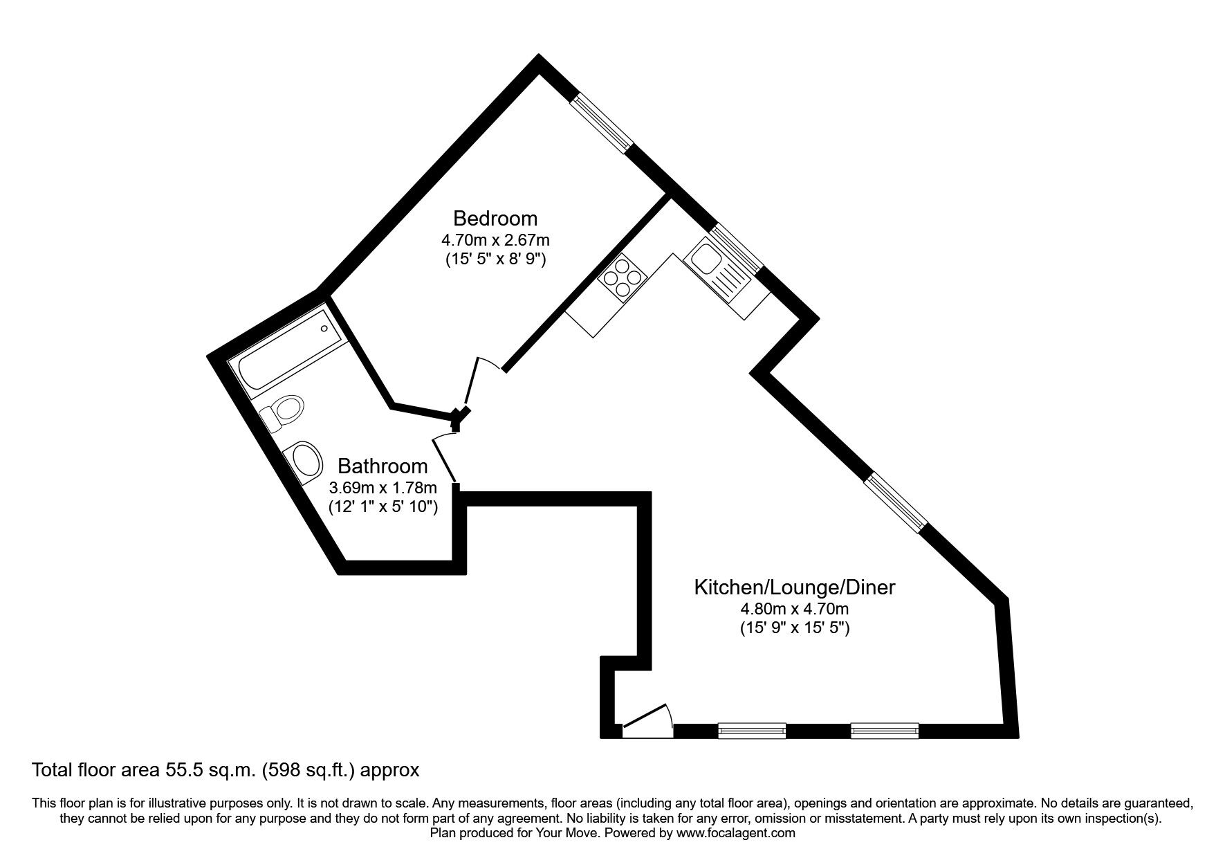 Floorplan of 1 bedroom  Flat for sale, Dynevor Road, Tunbridge Wells, Kent, TN4