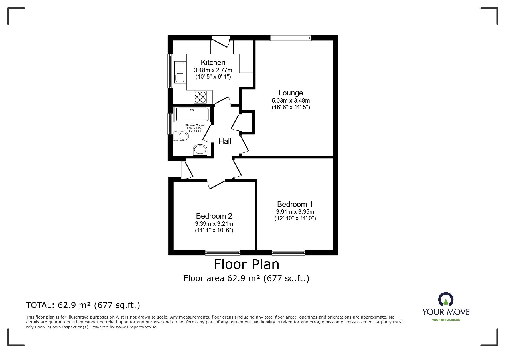 Floorplan of 2 bedroom Semi Detached Bungalow for sale, Nursery Close, Tonbridge, Kent, TN10