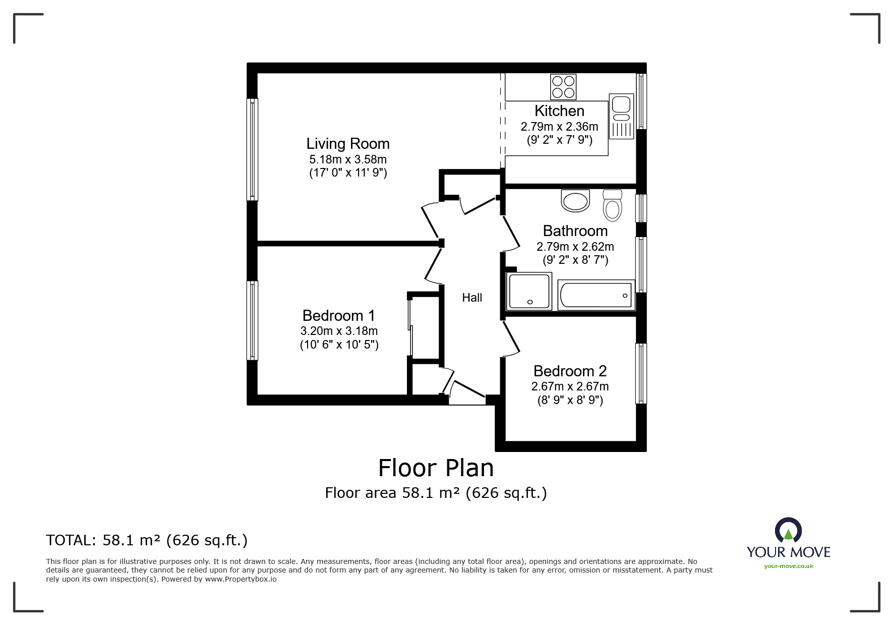 Floorplan of 2 bedroom  Flat to rent, Boyne Park, Tunbridge Wells, Kent, TN4