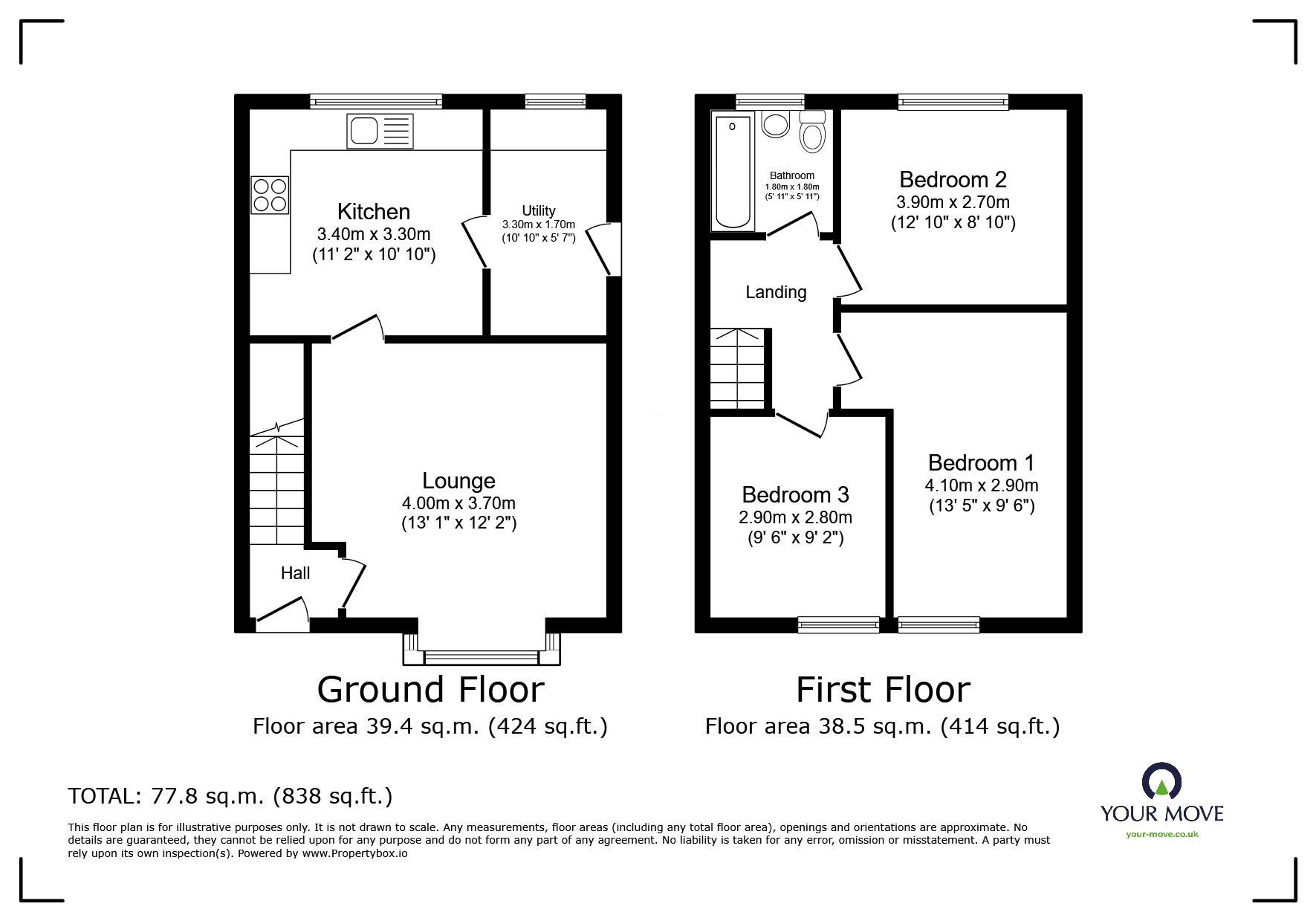 Floorplan of 3 bedroom Mid Terrace House for sale, Kenyon Grove, Little Hulton, Greater Manchester, M38