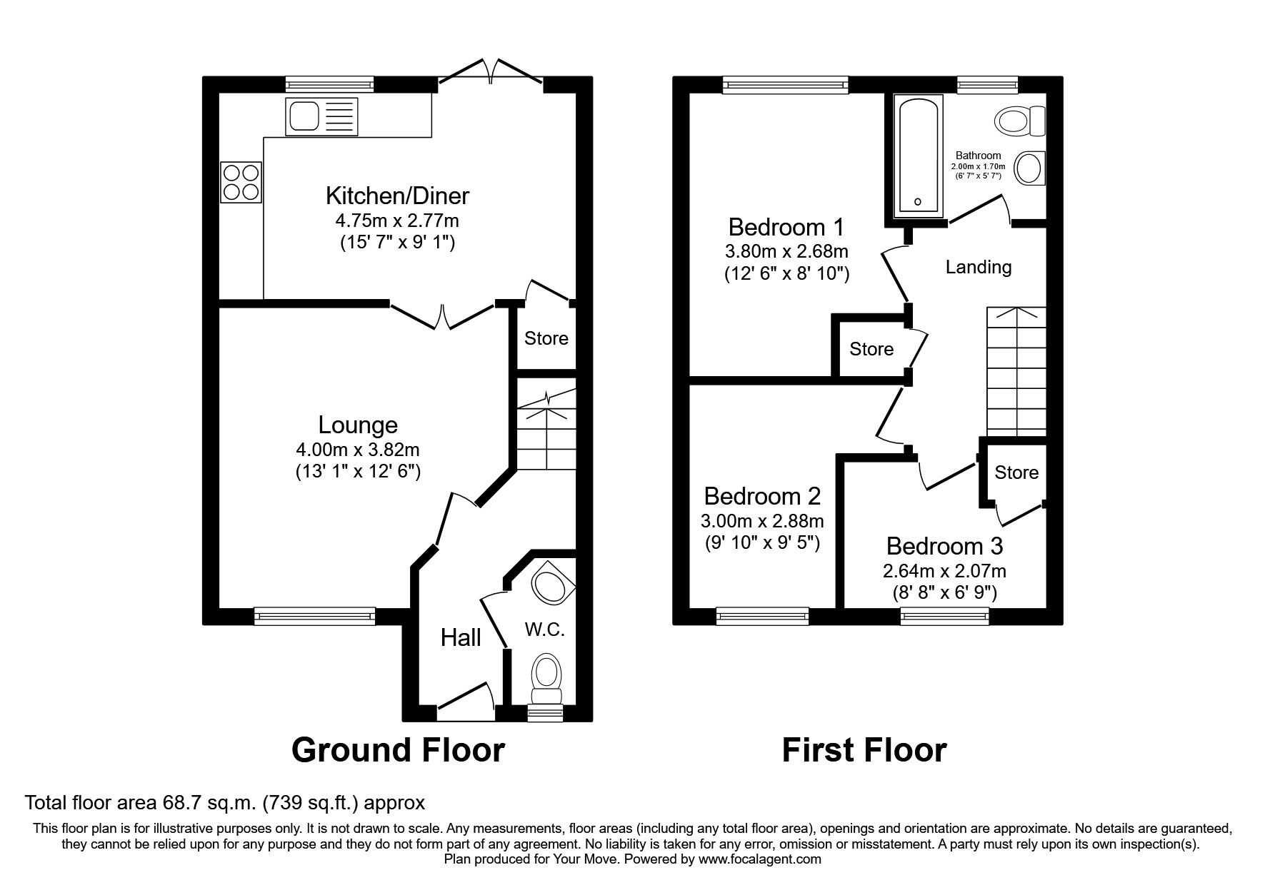 Floorplan of 3 bedroom Mid Terrace House to rent, Hallview Way, Worsley, Greater Manchester, M28