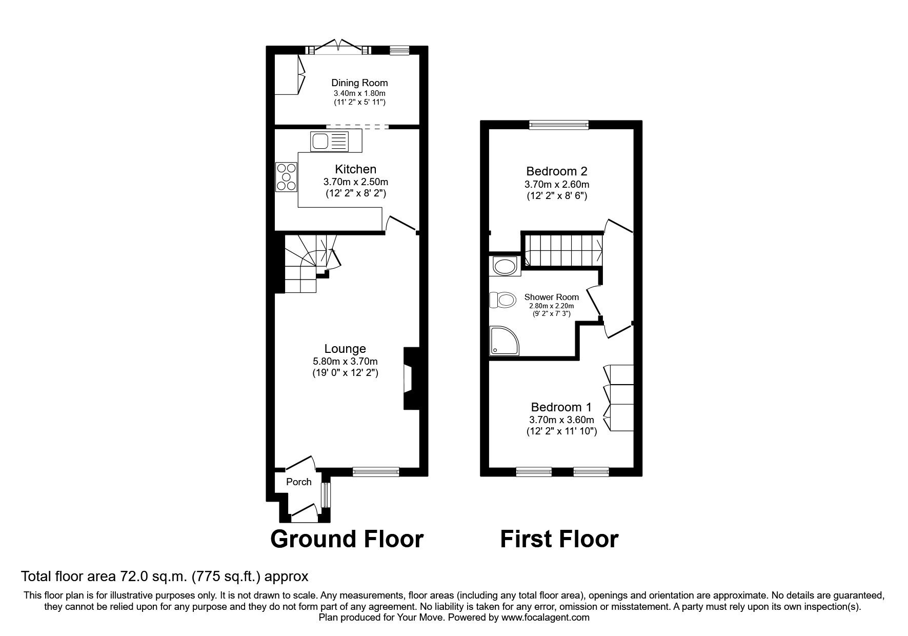 Floorplan of 2 bedroom Mid Terrace House to rent, Hepplewhite Mews, Walderslade Woods, Kent, ME5