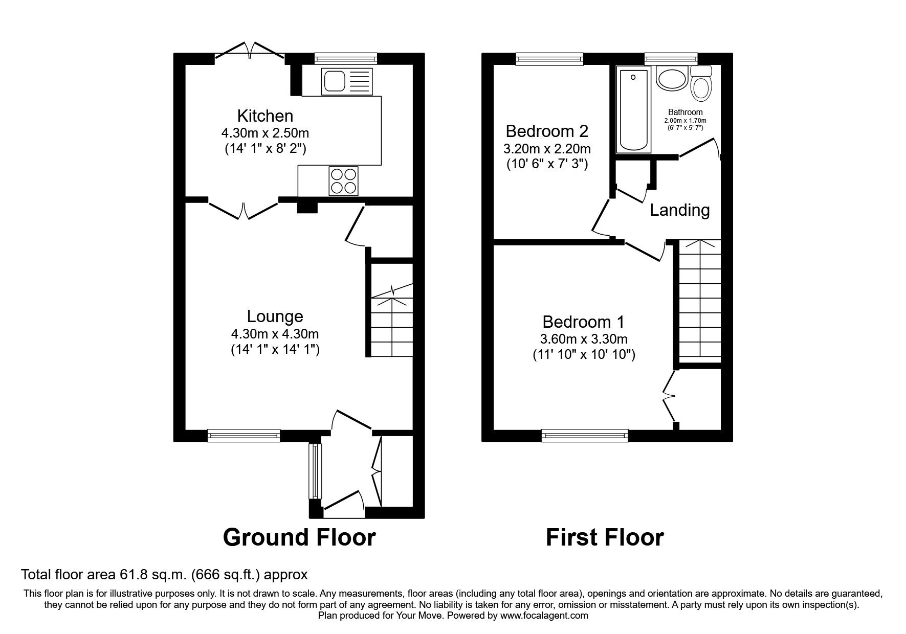 Floorplan of 2 bedroom Mid Terrace House to rent, Abinger Drive, Chatham, Kent, ME5