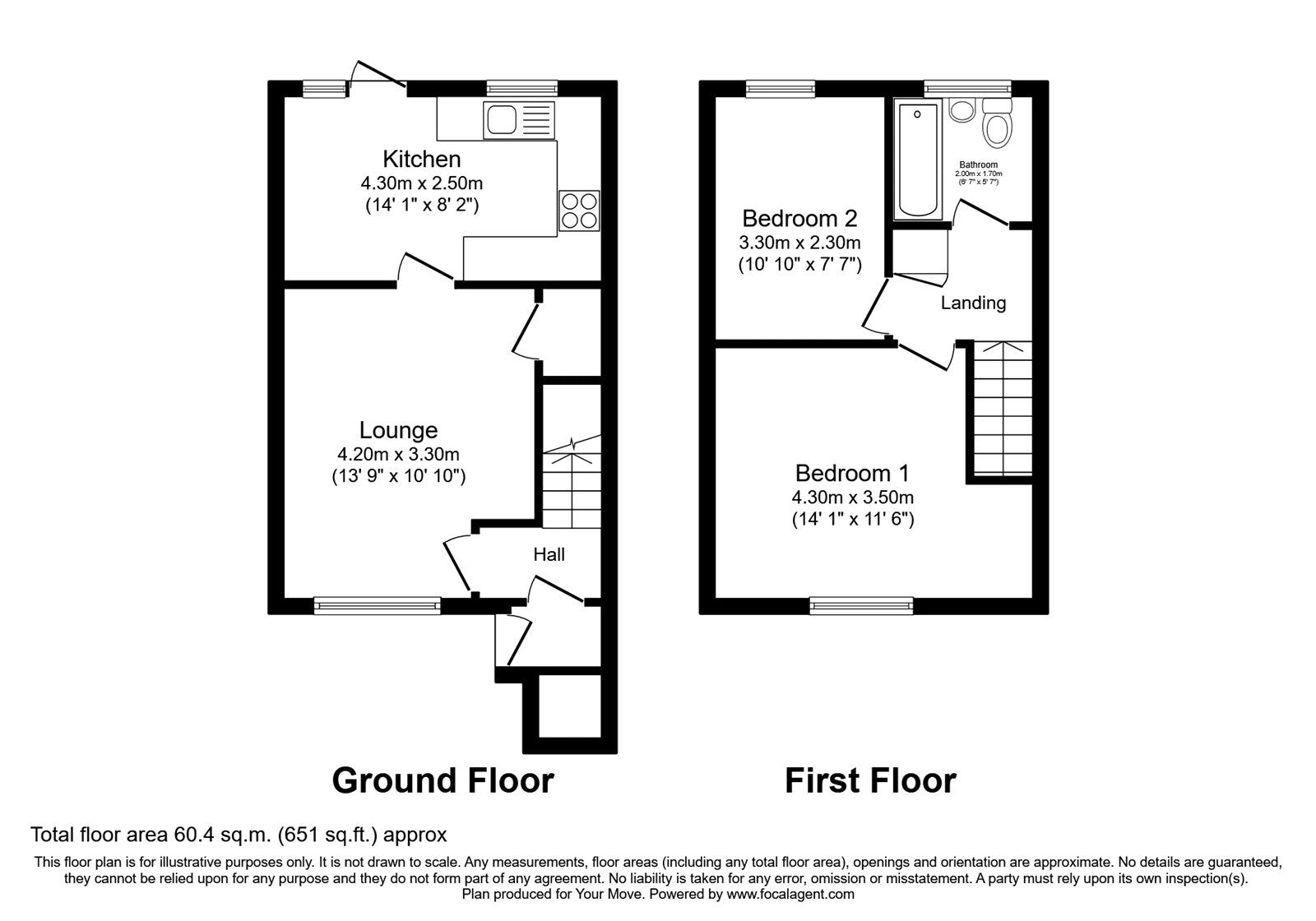 Floorplan of 2 bedroom Mid Terrace House for sale, Clandon Road, Lords Wood, Chatham, ME5