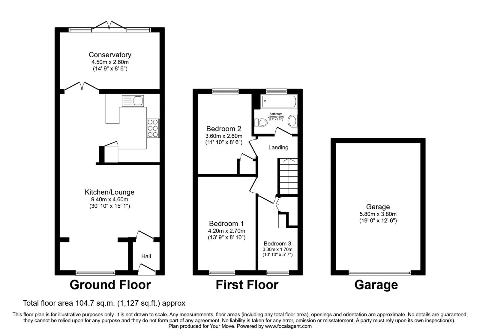 Floorplan of 3 bedroom End Terrace House for sale, Opal Green, Lords Wood, Kent, ME5