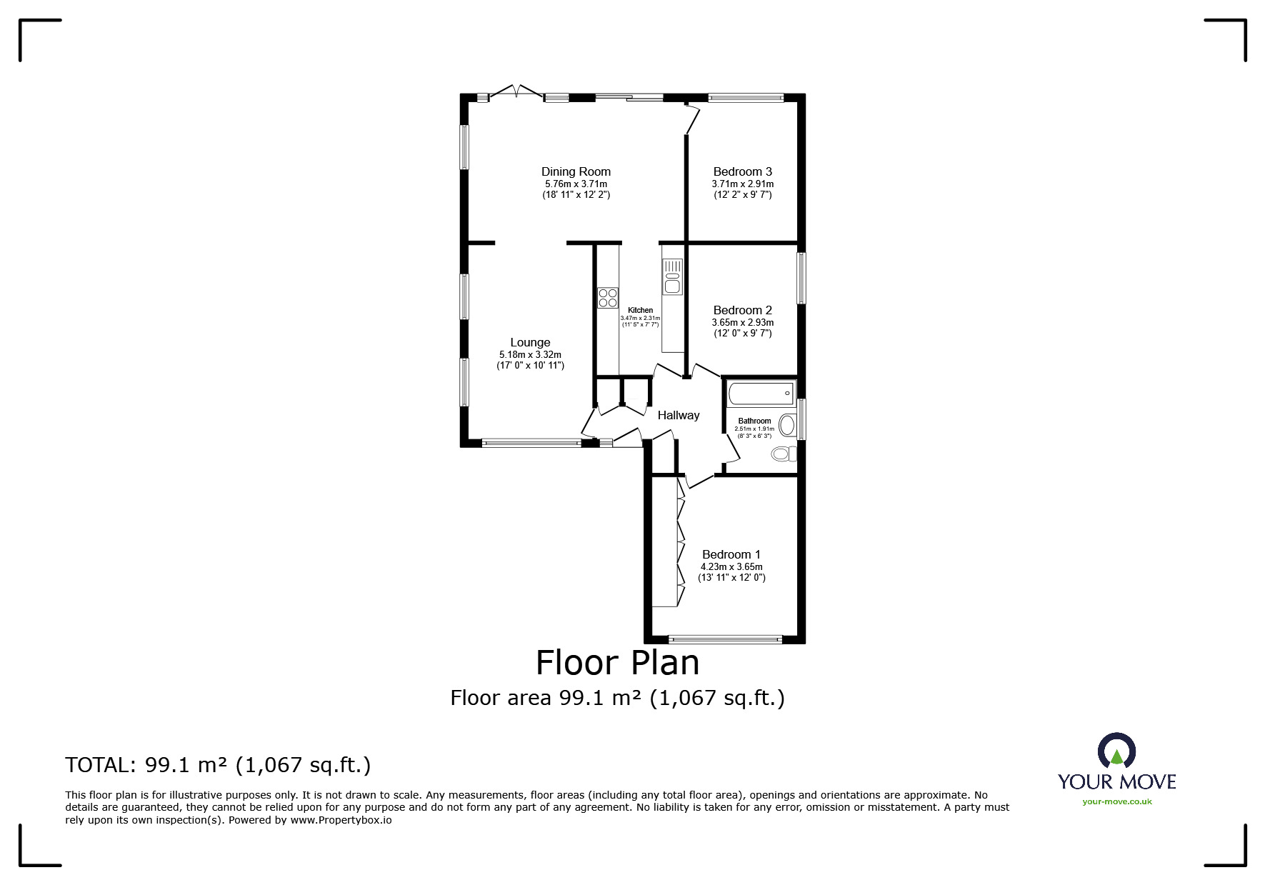 Floorplan of 3 bedroom Detached Bungalow for sale, York Avenue, Walderslade, Kent, ME5