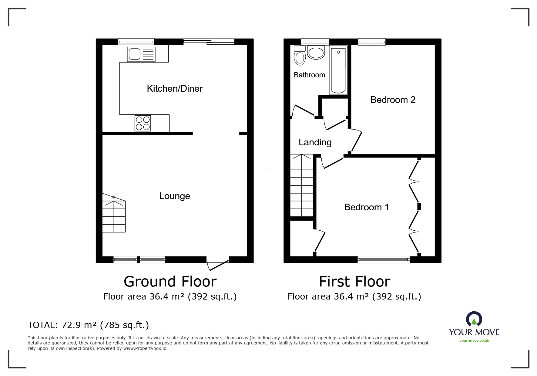 Floorplan of 2 bedroom End Terrace House to rent, Marston Close, Chatham, Kent, ME5