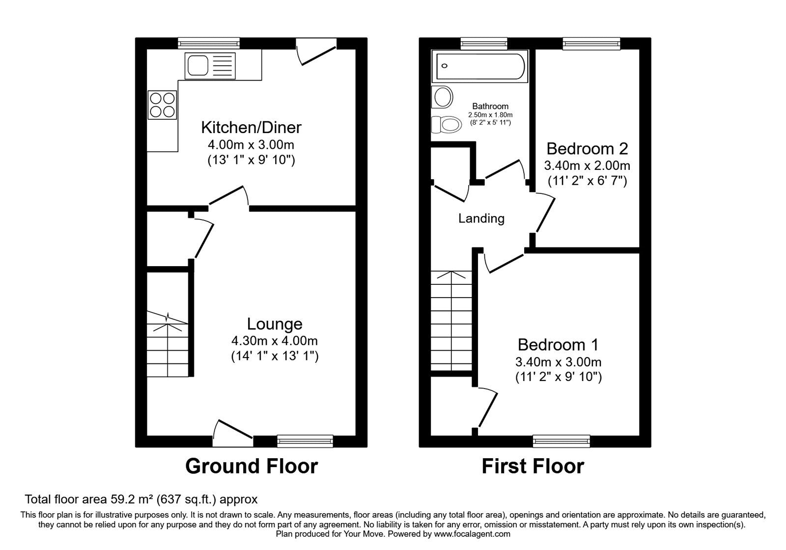 Floorplan of 2 bedroom End Terrace House for sale, Orbit Close, Walderslade, Kent, ME5