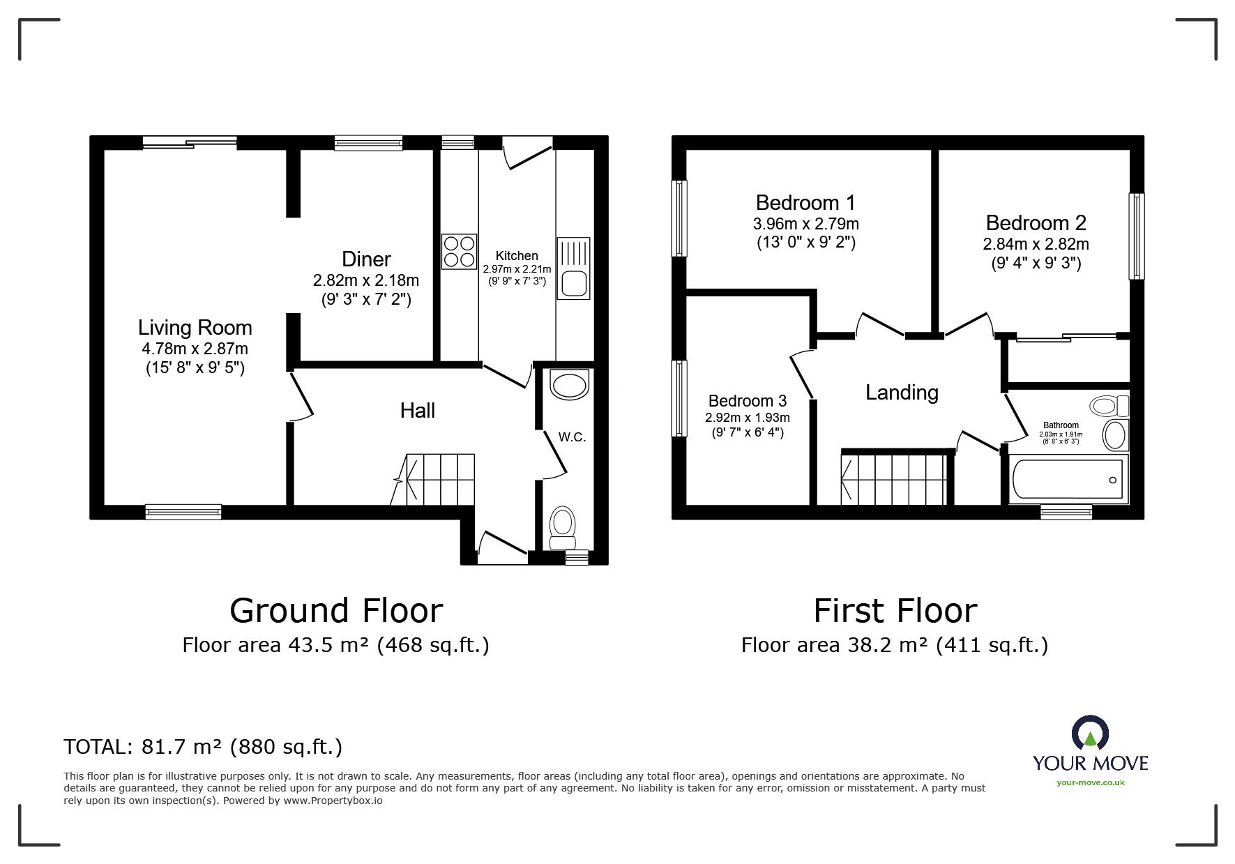 Floorplan of 3 bedroom Detached House for sale, Woodchurch Close, Walderslade, Chatham, ME5