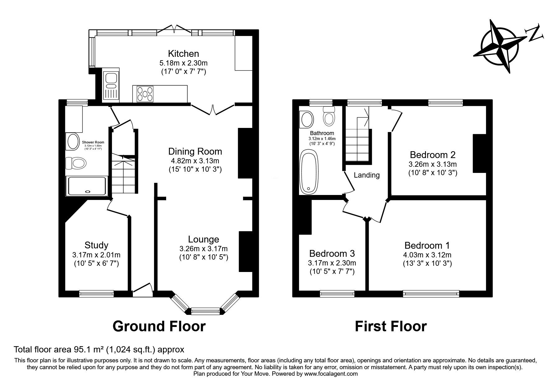 Floorplan of 3 bedroom  House for sale, Oak Avenue, Gillingham, Kent, ME7