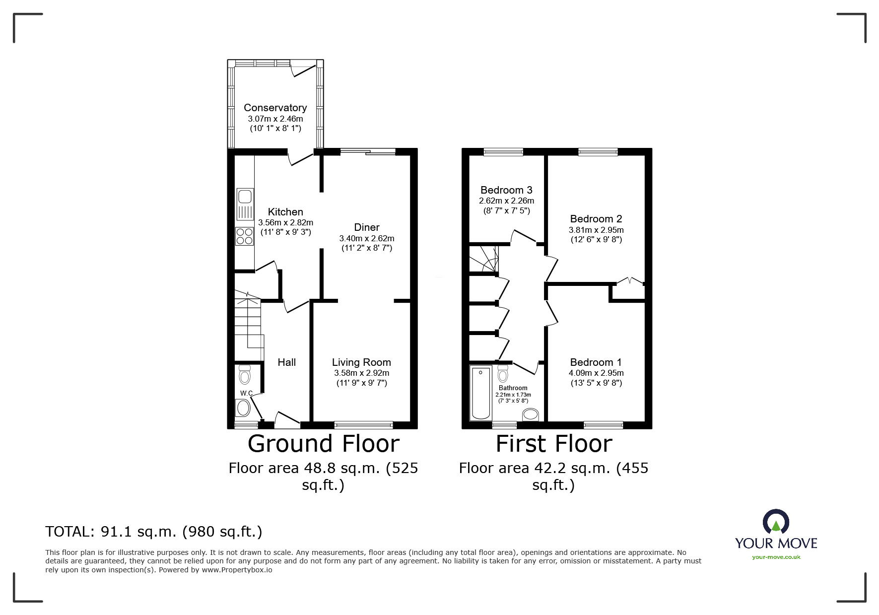 Floorplan of 3 bedroom Mid Terrace House for sale, Buxton Close, Lordswood, Kent, ME5