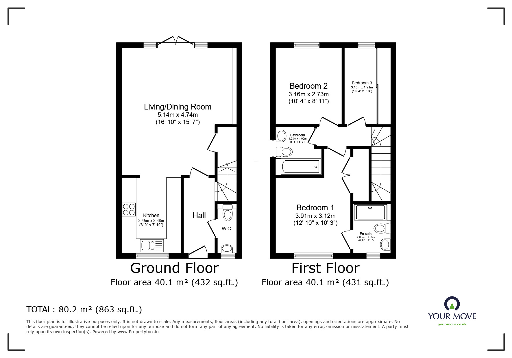 Floorplan of 3 bedroom End Terrace House for sale, Offord Grove, Leavesden, Hertfordshire, WD25