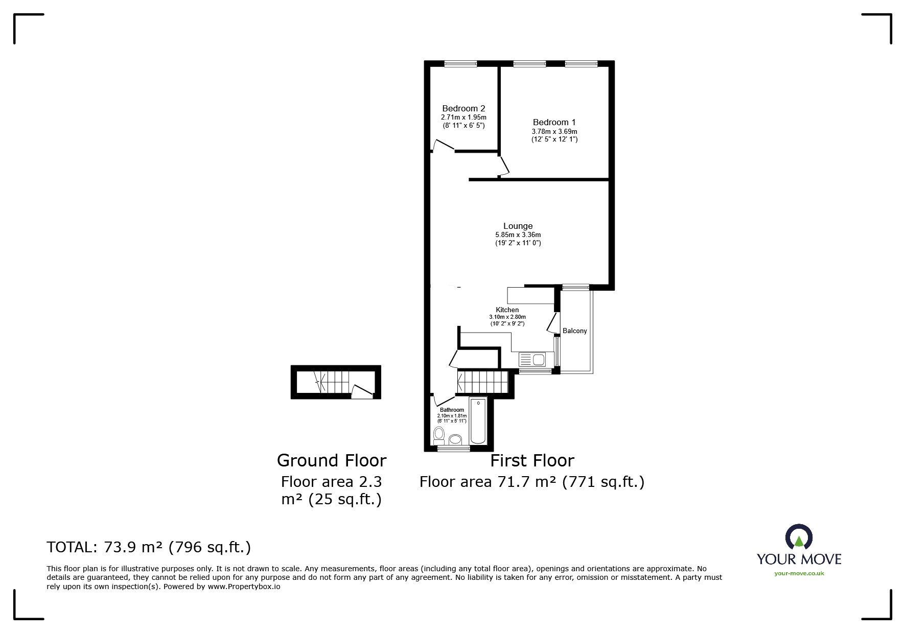 Floorplan of 2 bedroom  Flat for sale, Courtlands Drive, Watford, Hertfordshire, WD17