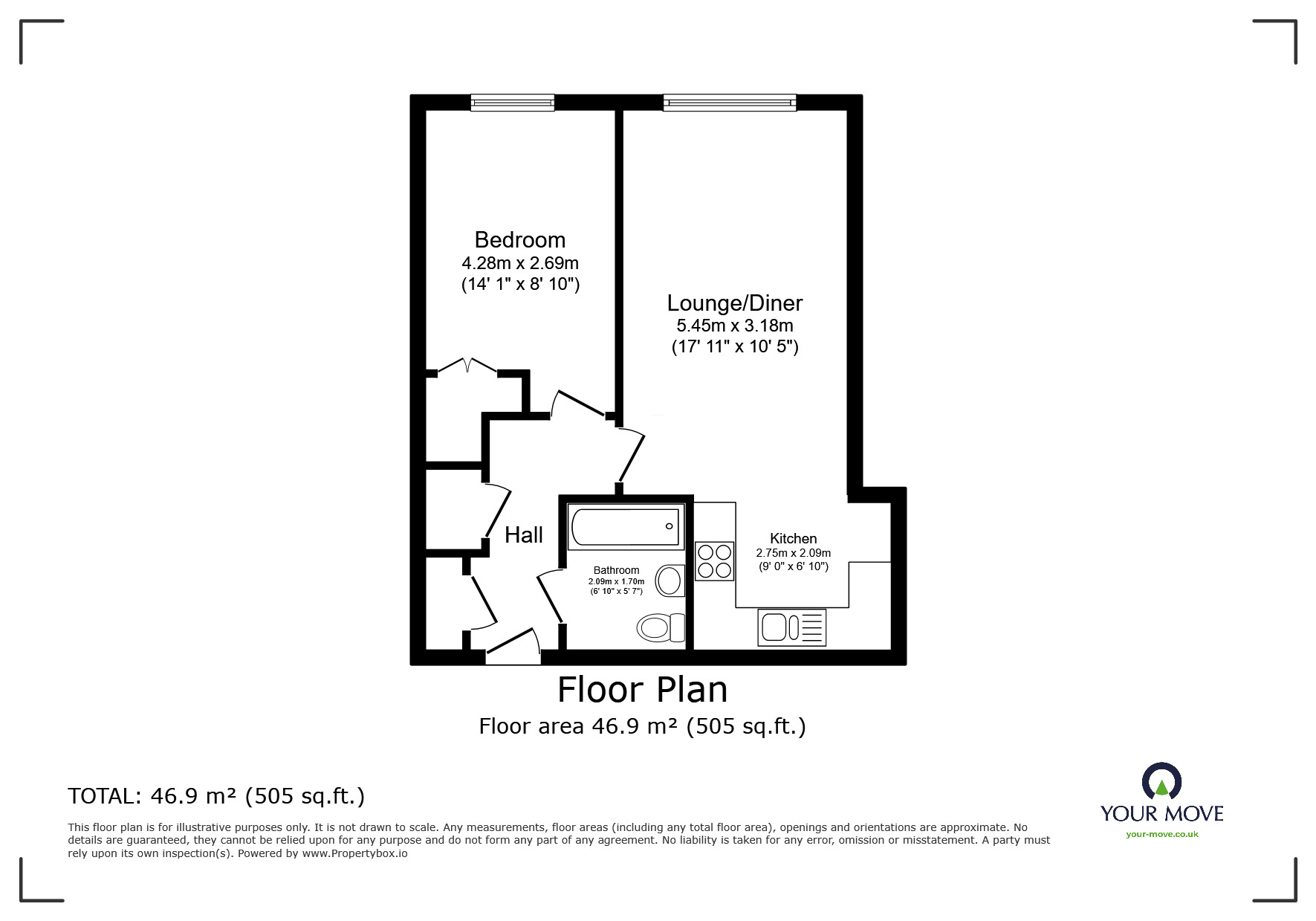 Floorplan of 1 bedroom  Flat for sale, Harwoods Road, Watford, Hertfordshire, WD18