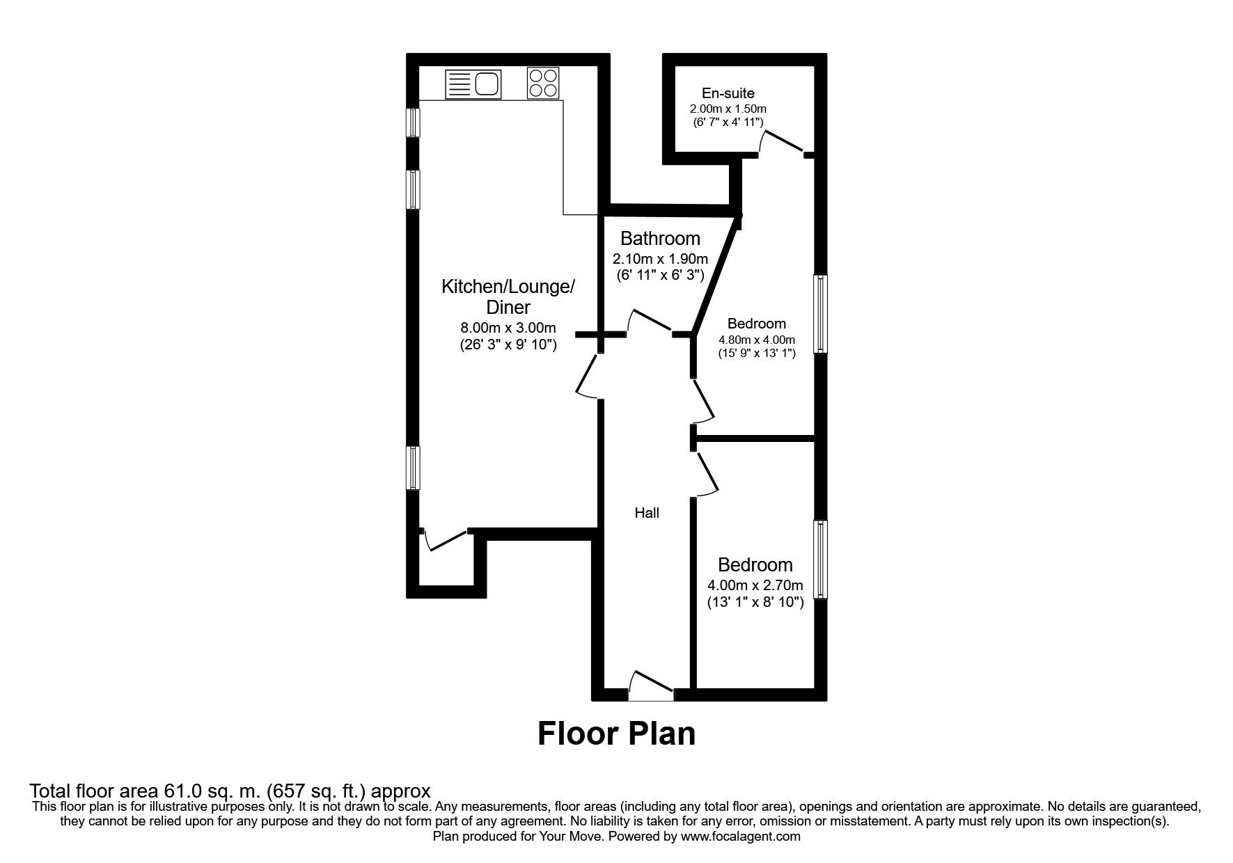 Floorplan of 2 bedroom  Flat for sale, Attenborough Court, >Owen Square, Hertfordshire, WD19