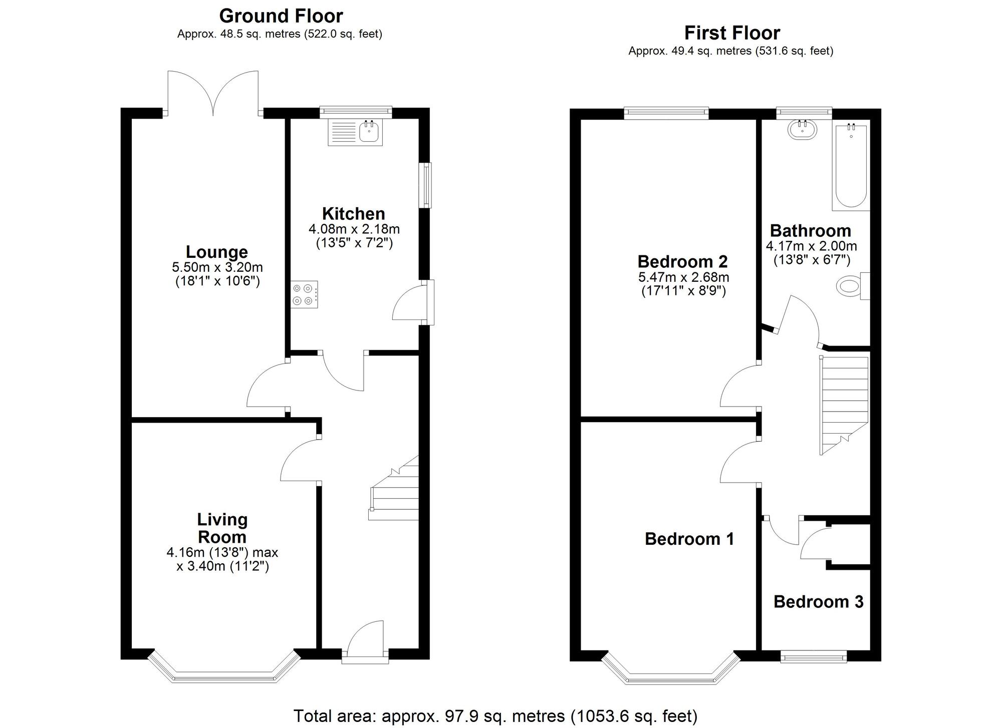 Floorplan of 3 bedroom Semi Detached House for sale, Otterburn Avenue, Whitley Bay, Tyne and Wear, NE25