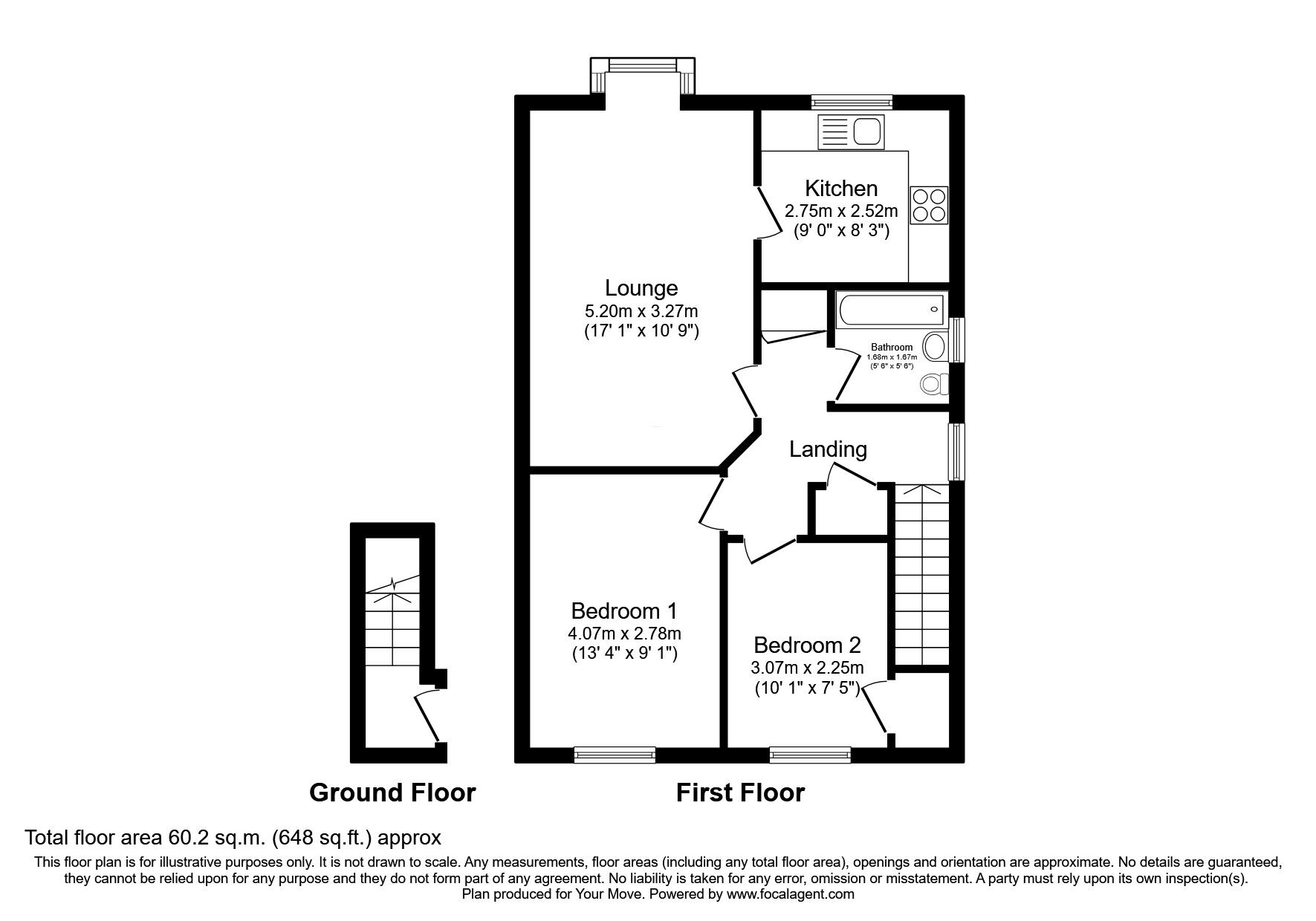 Floorplan of 2 bedroom Semi Detached Flat to rent, Hillheads Court, Whitley Bay, Tyne and Wear, NE25