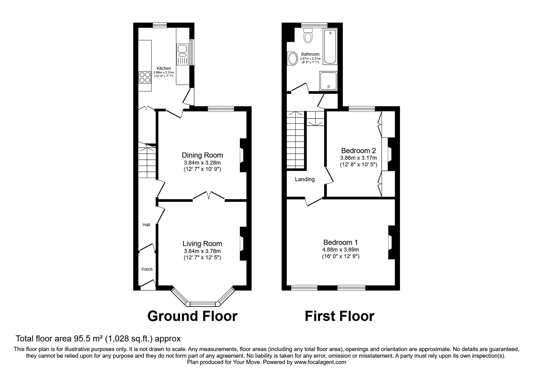 Floorplan of 2 bedroom Mid Terrace House to rent, Ilfracombe Gardens, Whitley Bay, Tyne and Wear, NE26