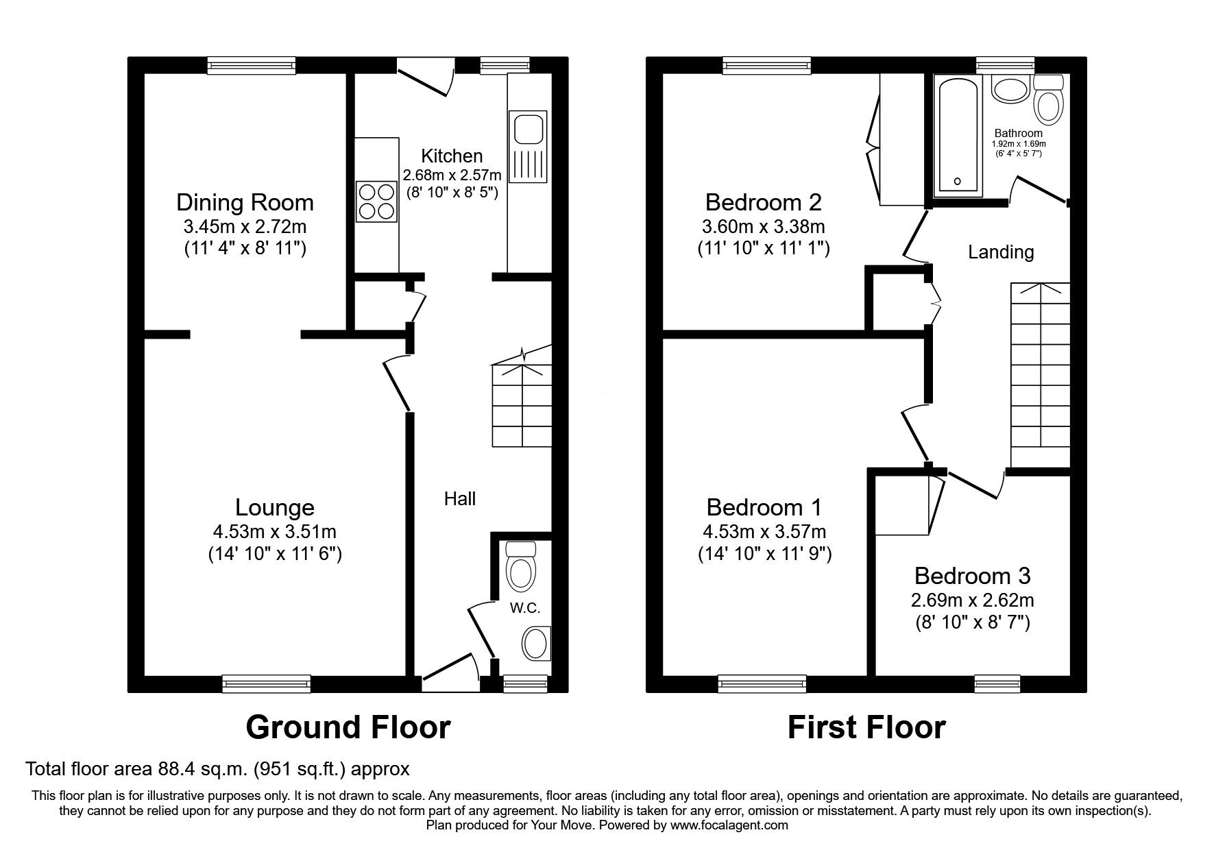 Floorplan of 3 bedroom Semi Detached House to rent, Wyndham Way, North Shields, Tyne and Wear, NE29