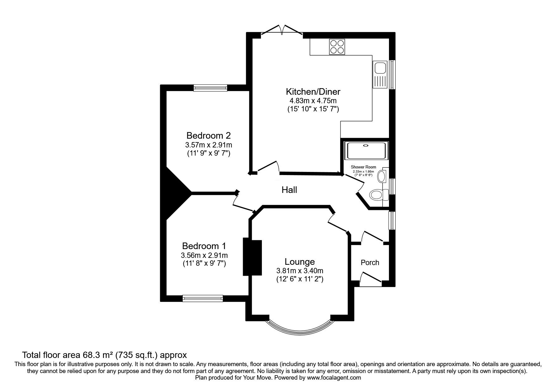 Floorplan of 2 bedroom Semi Detached Bungalow for sale, Verne Road, North Shields, Tyne and Wear, NE29