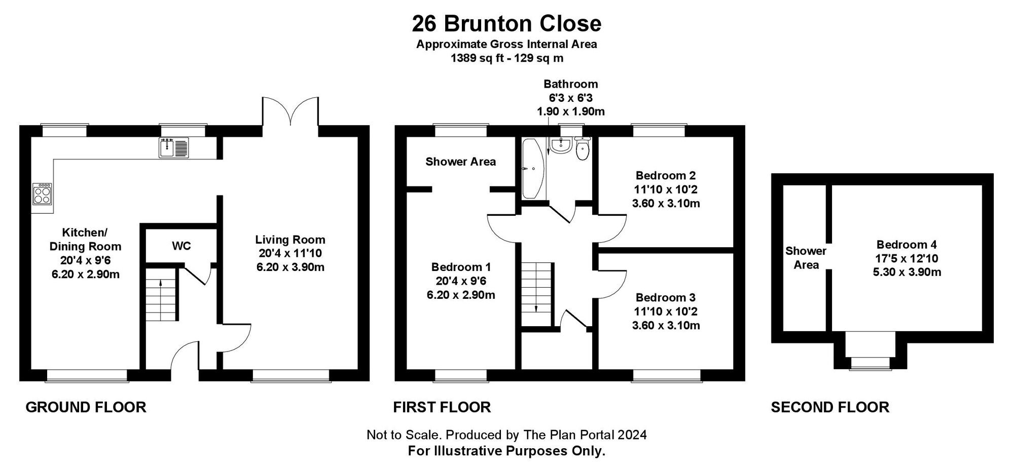 Floorplan of 4 bedroom Semi Detached House for sale, Brunton Close, Shiremoor, Tyne and Wear, NE27