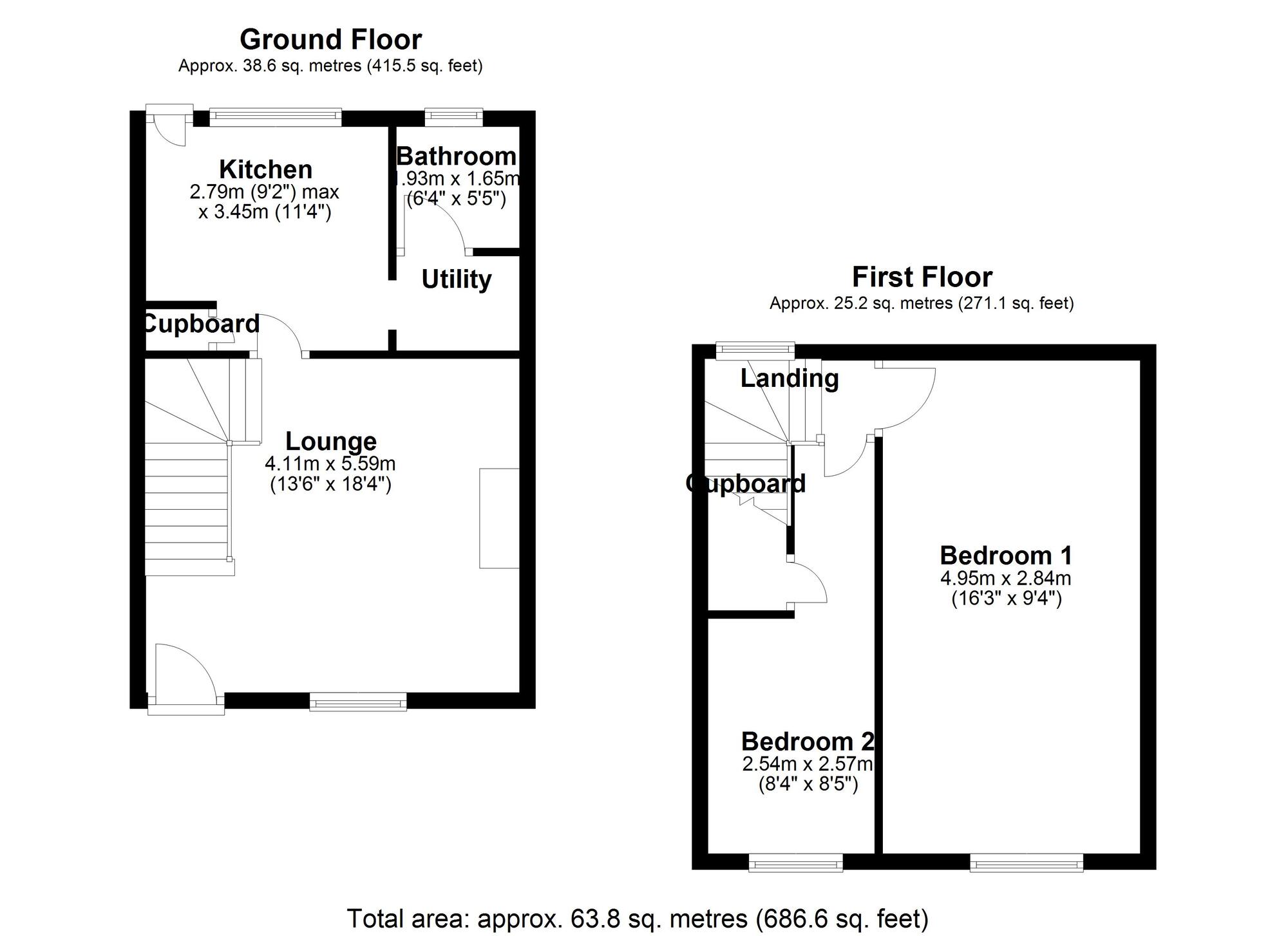 Floorplan of 2 bedroom Mid Terrace House for sale, Bridge Terrace, Shiremoor, Tyne and Wear, NE27