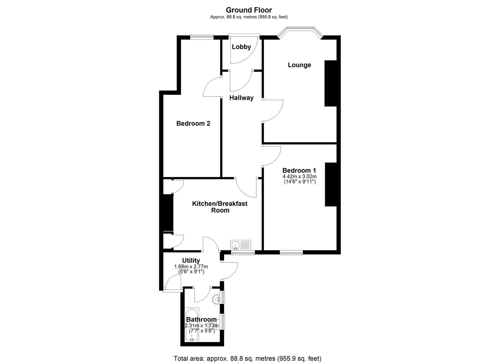 Floorplan of 2 bedroom  Flat for sale, Cambridge Avenue, Whitley Bay, Tyne and Wear, NE26