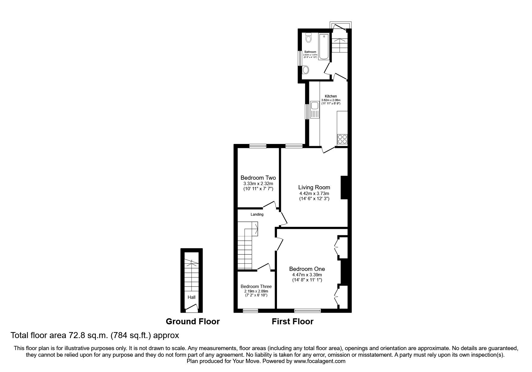 Floorplan of 3 bedroom Mid Terrace Flat for sale, Norham Road, North Shields, Tyne and Wear, NE29