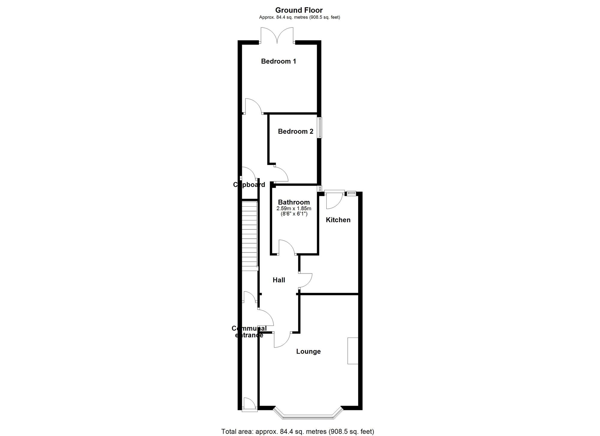 Floorplan of 2 bedroom Semi Detached Flat to rent, The Links, Whitley Bay, Tyne and Wear, NE26