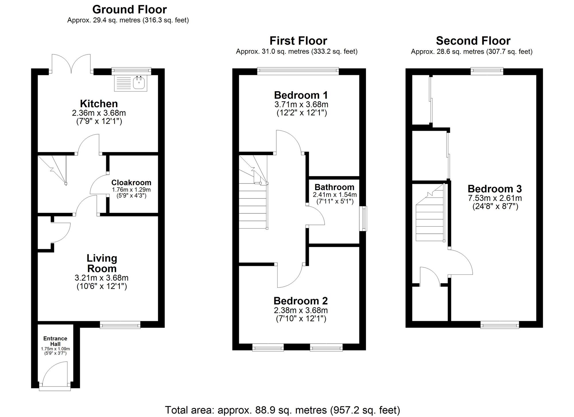 Floorplan of 3 bedroom Semi Detached House for sale, Font Drive, Blyth, Northumberland, NE24