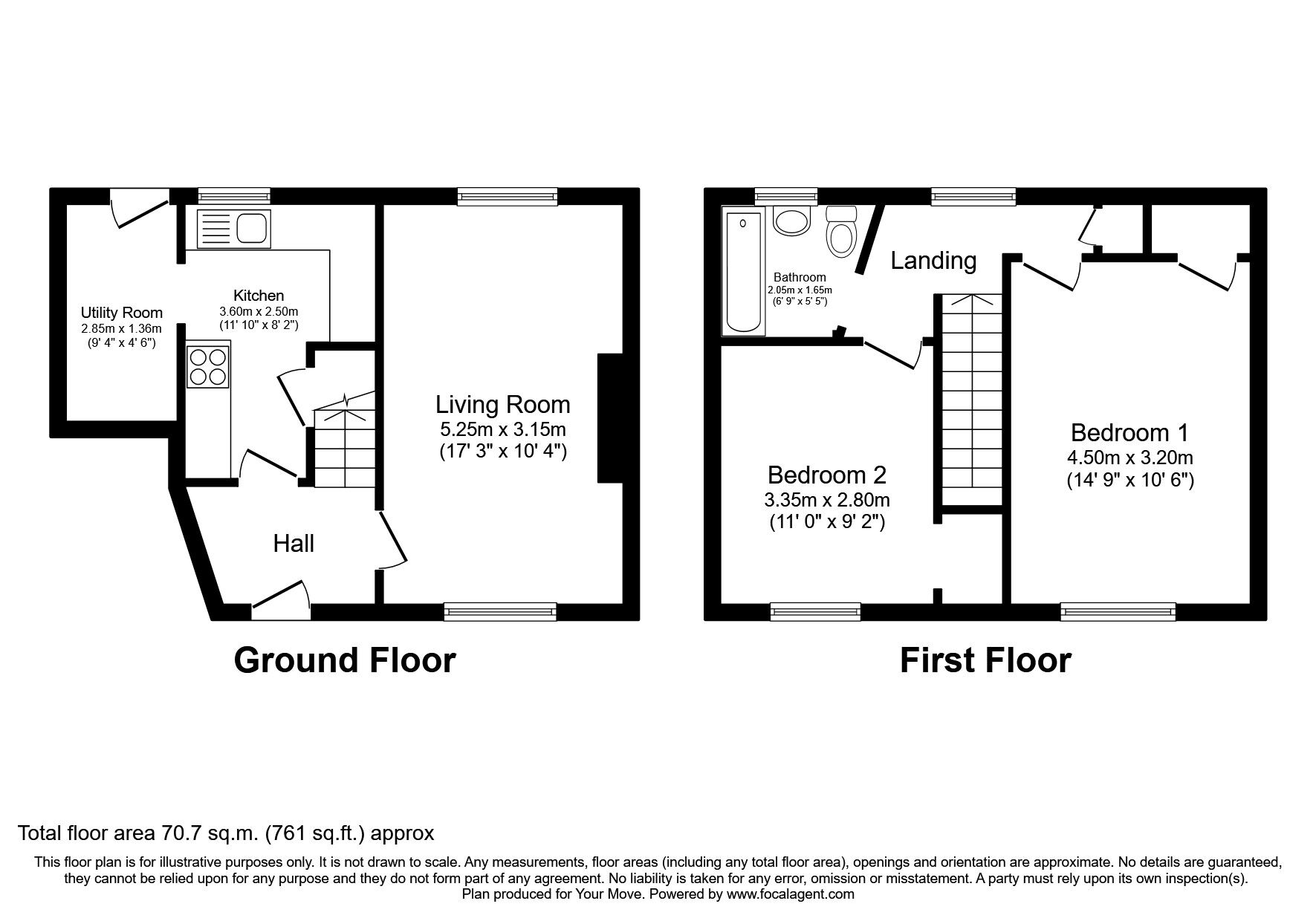 Floorplan of 2 bedroom Mid Terrace House to rent, Knightside Gardens, Gateshead, Tyne and Wear, NE11