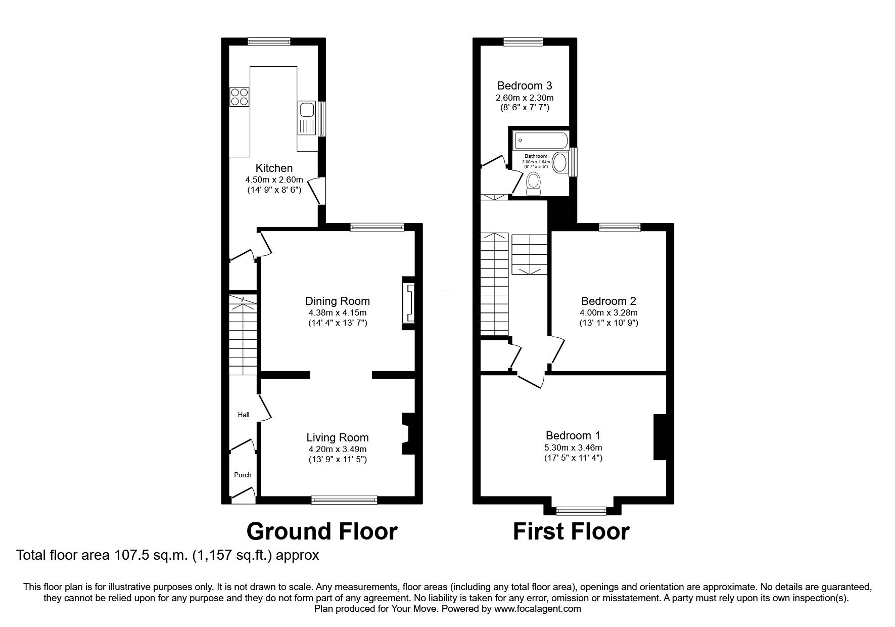 Floorplan of 3 bedroom End Terrace Property for sale, Whaggs Lane, Whickham, Newcastle Upon Tyne, NE16