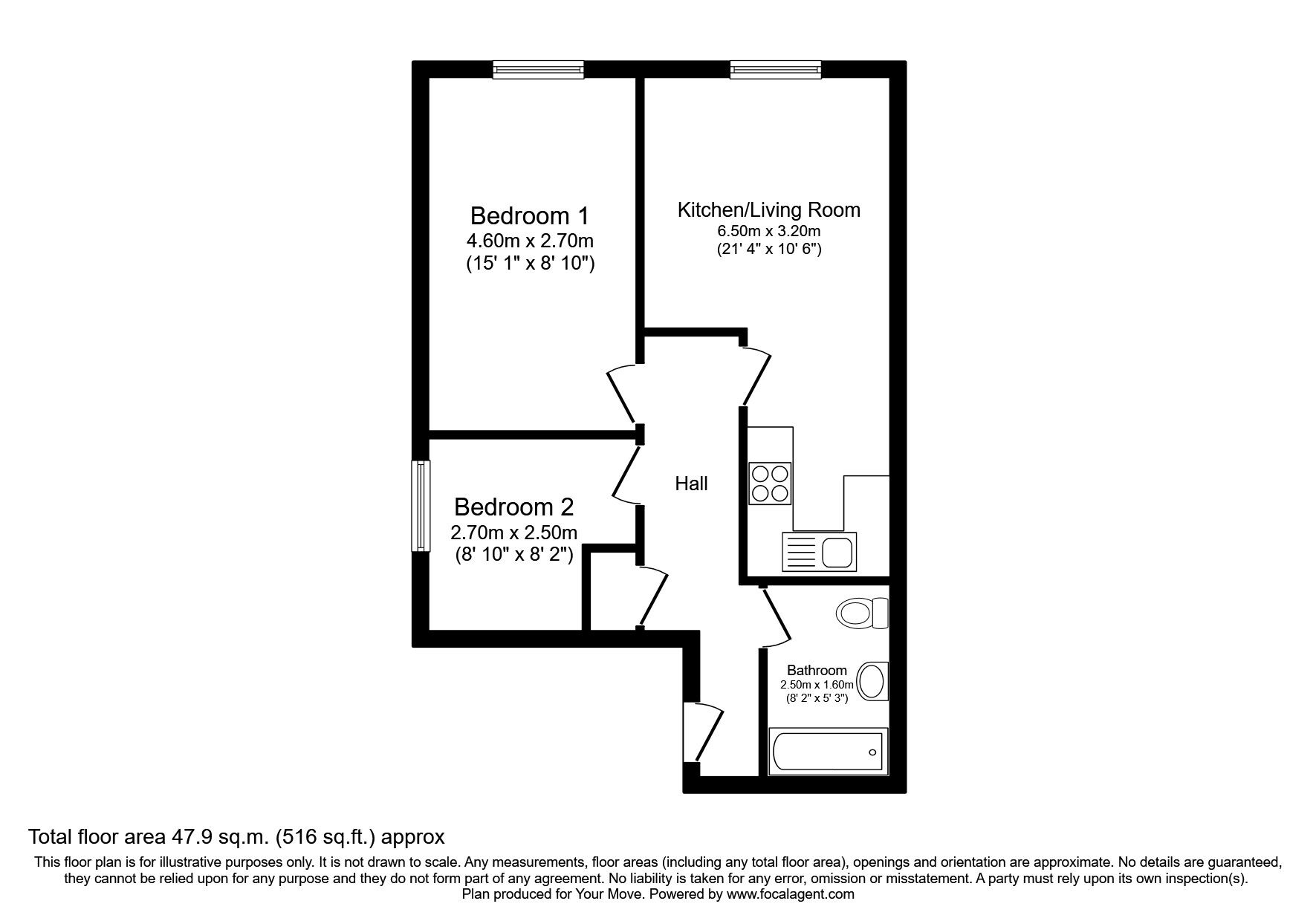 Floorplan of 2 bedroom  Flat for sale, Cheviot Court, West View, Blaydon-On-Tyne, NE21