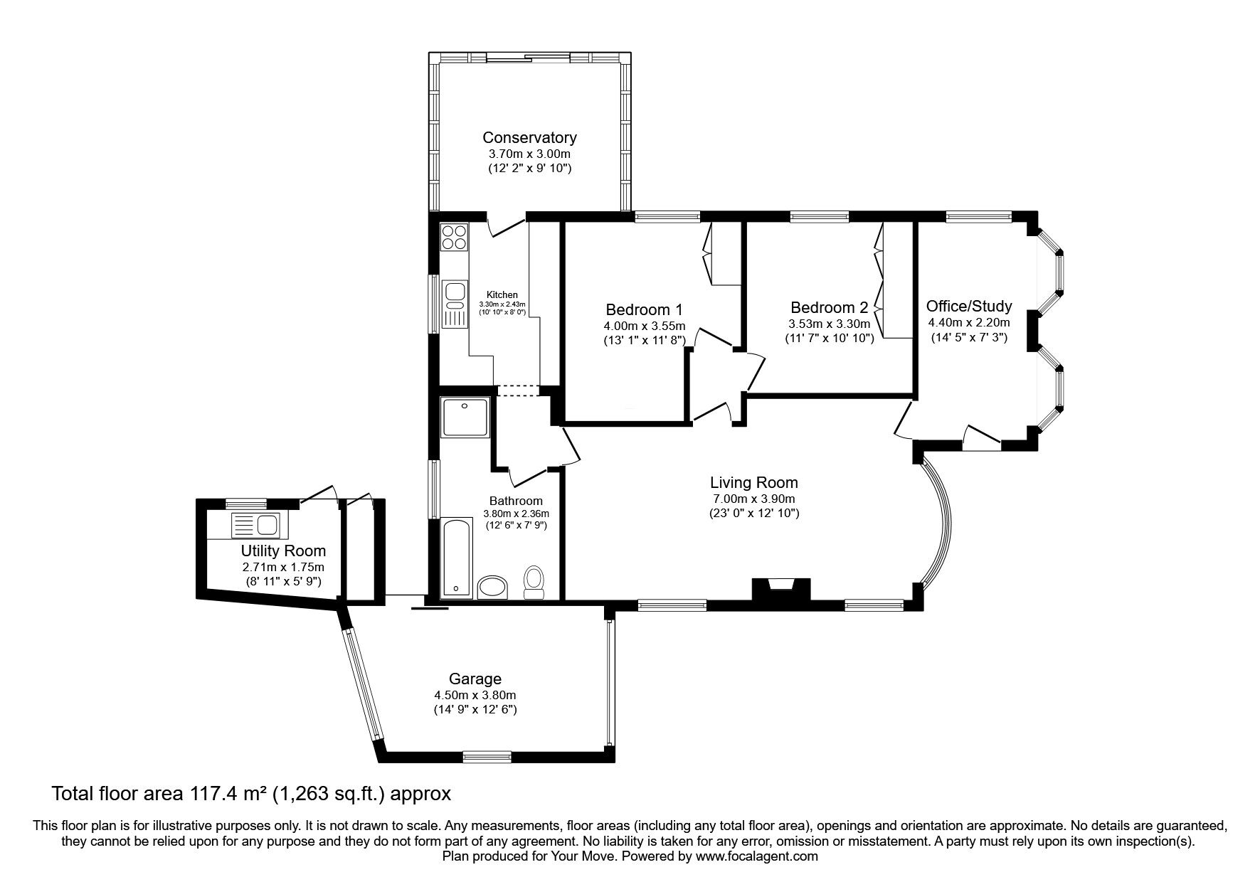 Floorplan of 2 bedroom Detached Bungalow for sale, Pennyfine Road, Sunniside, Tyne and Wear, NE16