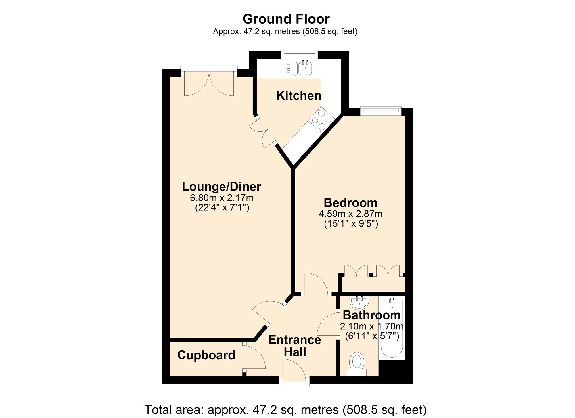 Floorplan of 1 bedroom  Flat for sale, Chase Court, Rectory Lane, Newcastle upon Tyne, NE16