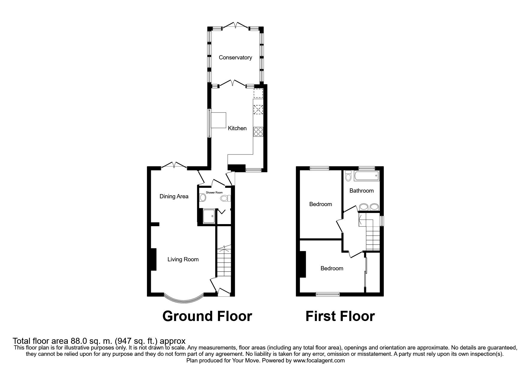 Floorplan of 2 bedroom Semi Detached House for sale, Pennyfine Road, Sunniside, Newcastle upon Tyne, NE16