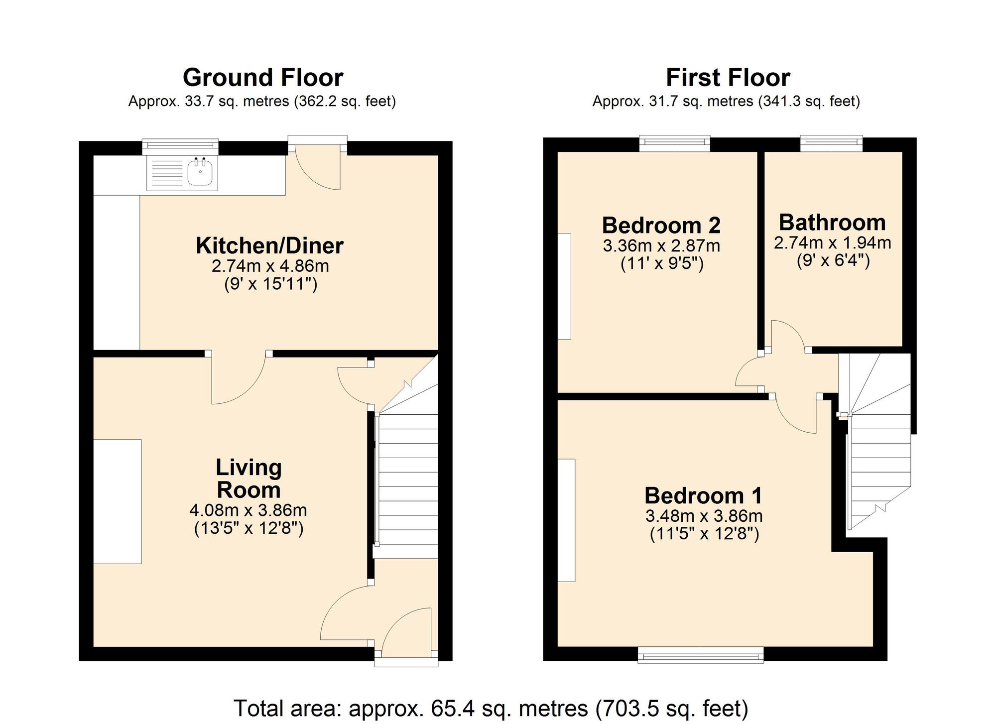 Floorplan of 2 bedroom Semi Detached House to rent, Elm Street West, Sunniside, Tyne and Wear, NE16