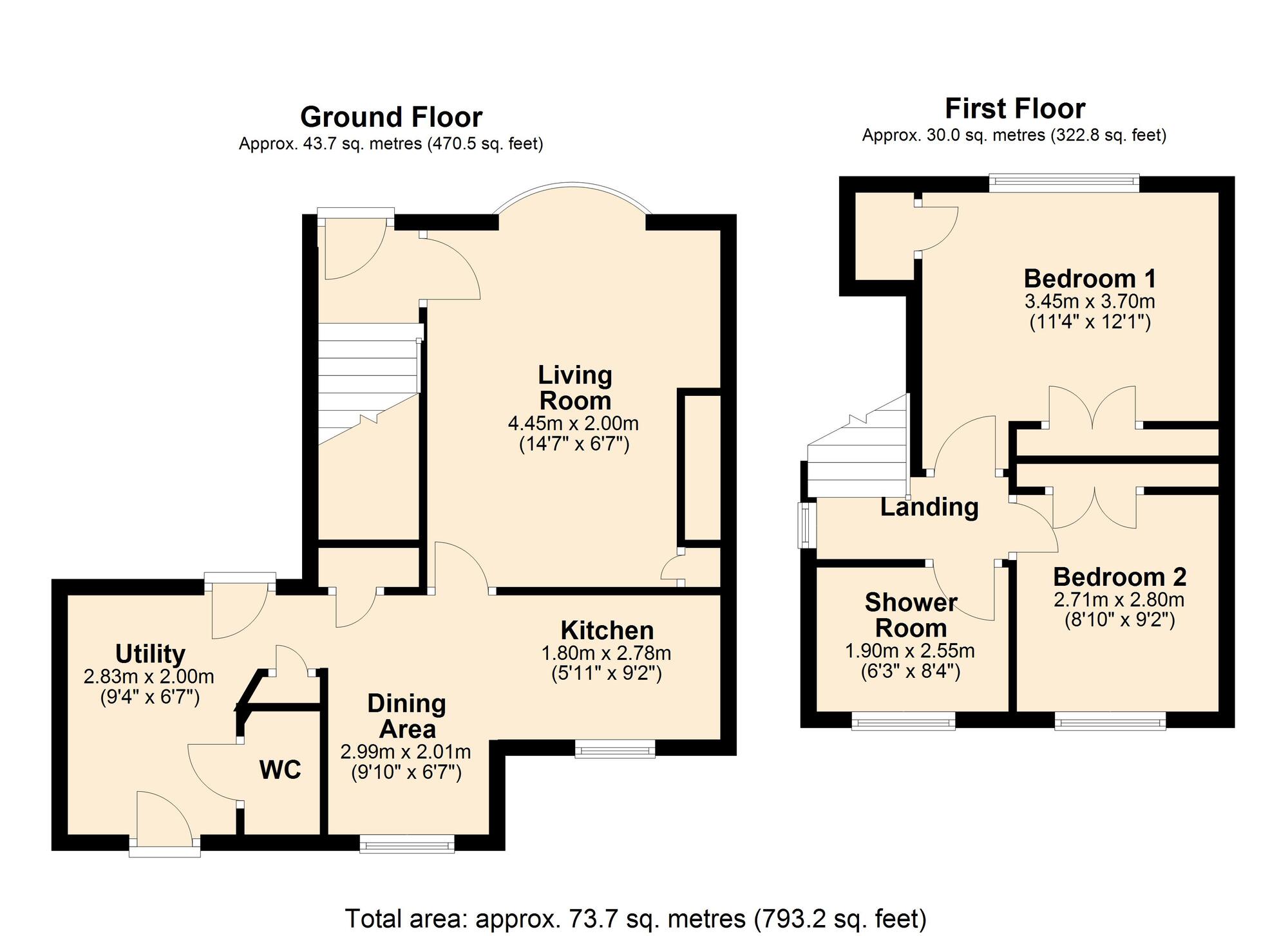 Floorplan of 2 bedroom Semi Detached House to rent, Ruskin Avenue, Dunston, Gateshead, NE11